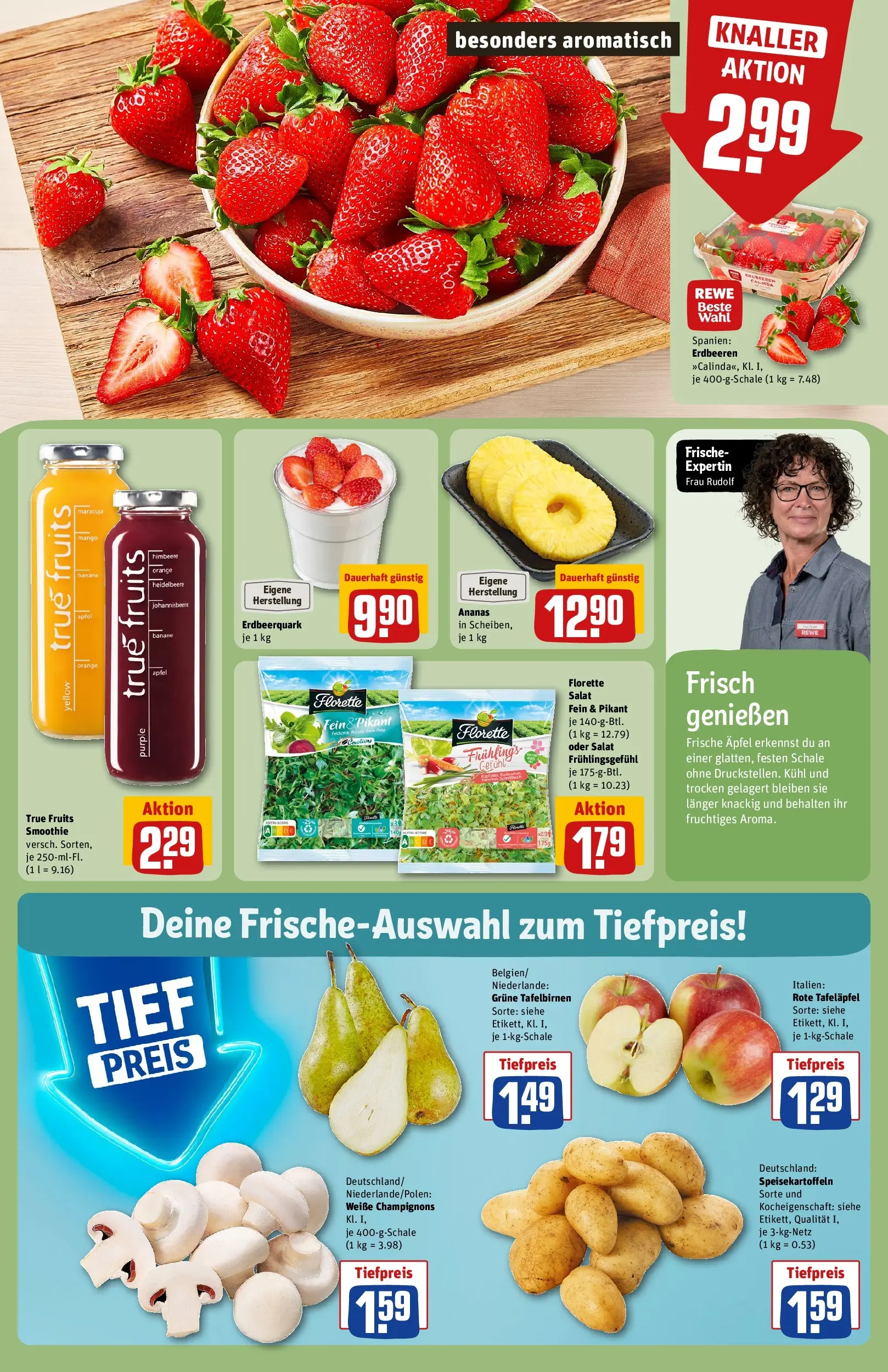 REWE Prospekt ab 20.04.2026 zum Blättern » Angebote | Seite: 10 | Produkte: Quark, Ananas, Champignons, Salat