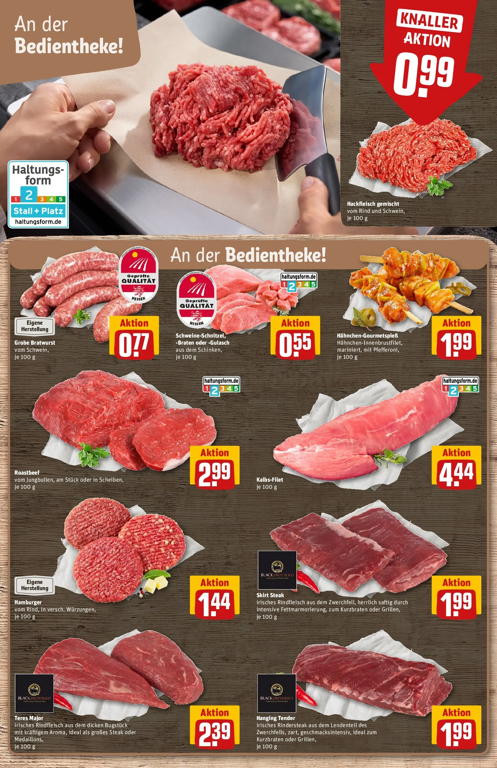 REWE Prospekt ab 20.04.2026 zum Blättern » Angebote | Seite: 13 | Produkte: Bratwurst, Burger, Gulasch, Steak