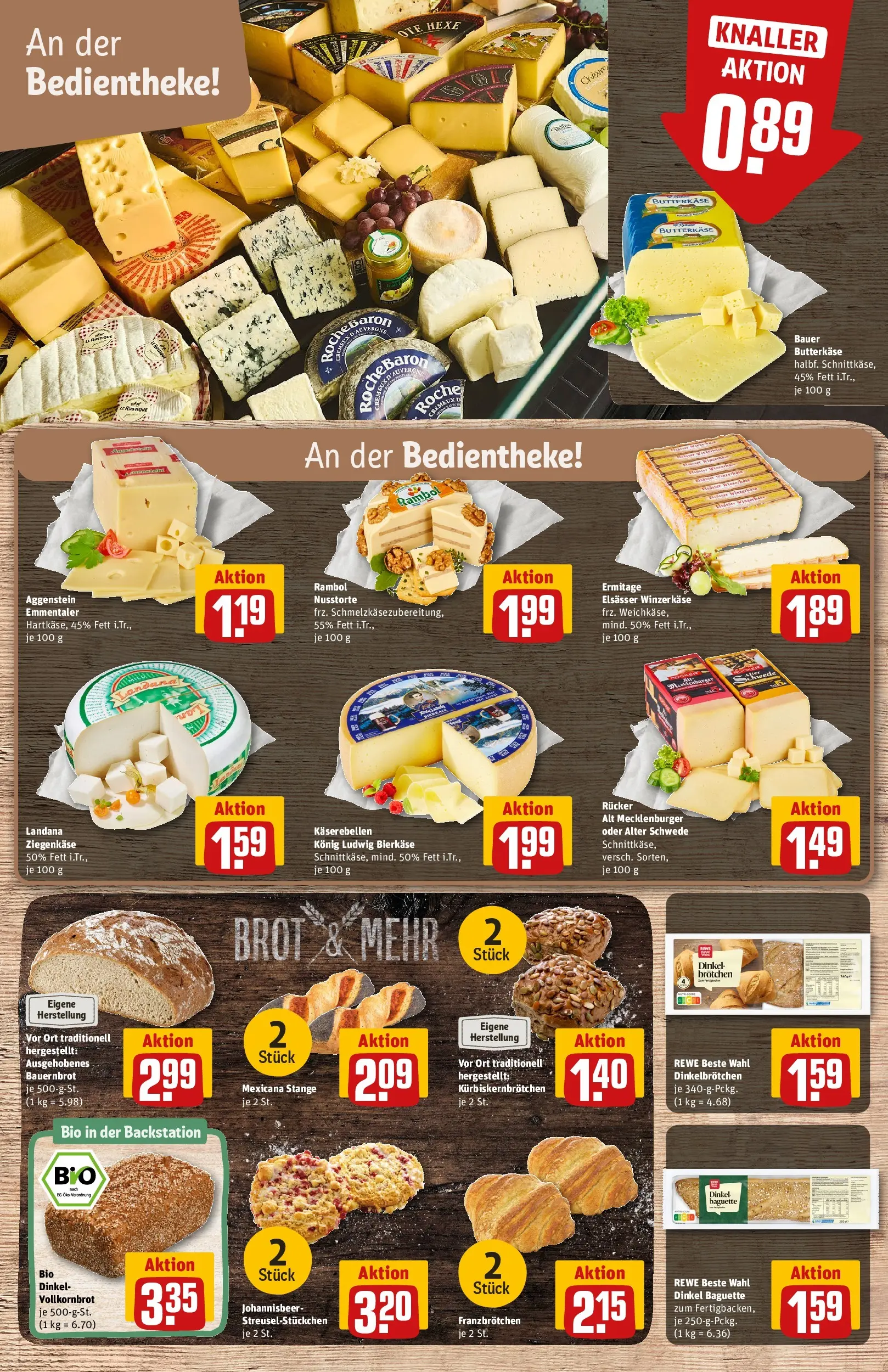 REWE Prospekt ab 20.04.2026 zum Blättern » Angebote | Seite: 15 | Produkte: Ziegenkäse, Vollkornbrot, Baguette, Brot