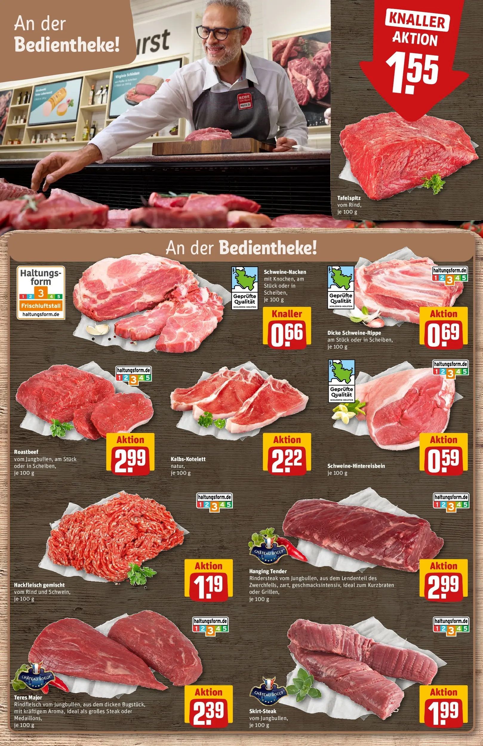 REWE Prospekt ab 20.04.2026 zum Blättern » Angebote | Seite: 13 | Produkte: Schweinenacken, Roastbeef, Rindfleisch, Steak