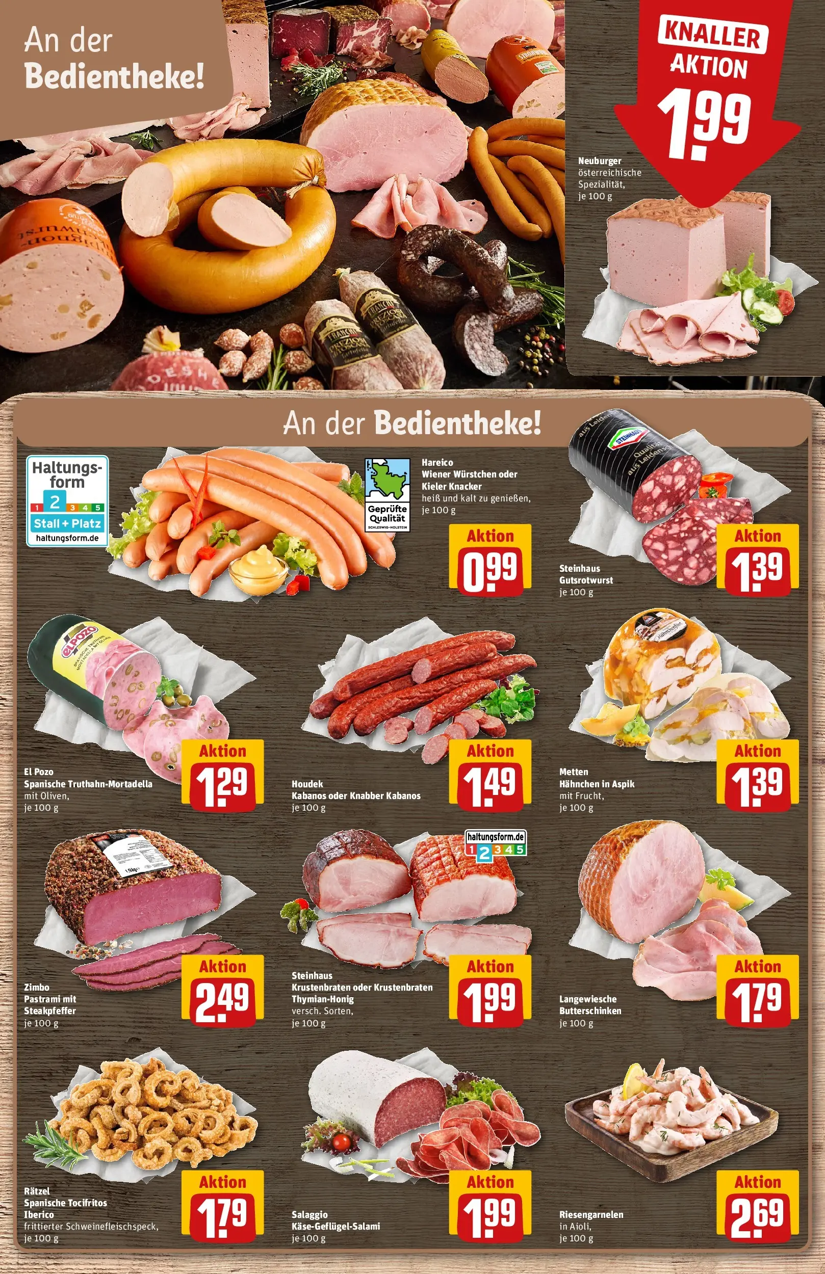 REWE Prospekt ab 20.04.2026 zum Blättern » Angebote | Seite: 14 | Produkte: Hahnchen, Wiener wurstchen, Krustenbraten, Salami