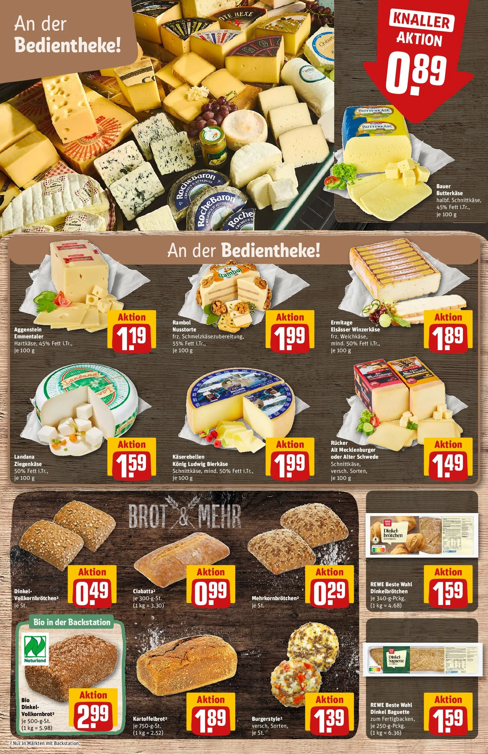 REWE Prospekt ab 20.04.2026 zum Blättern » Angebote | Seite: 15 | Produkte: Käse, Ziegenkäse, Burger, Baguette