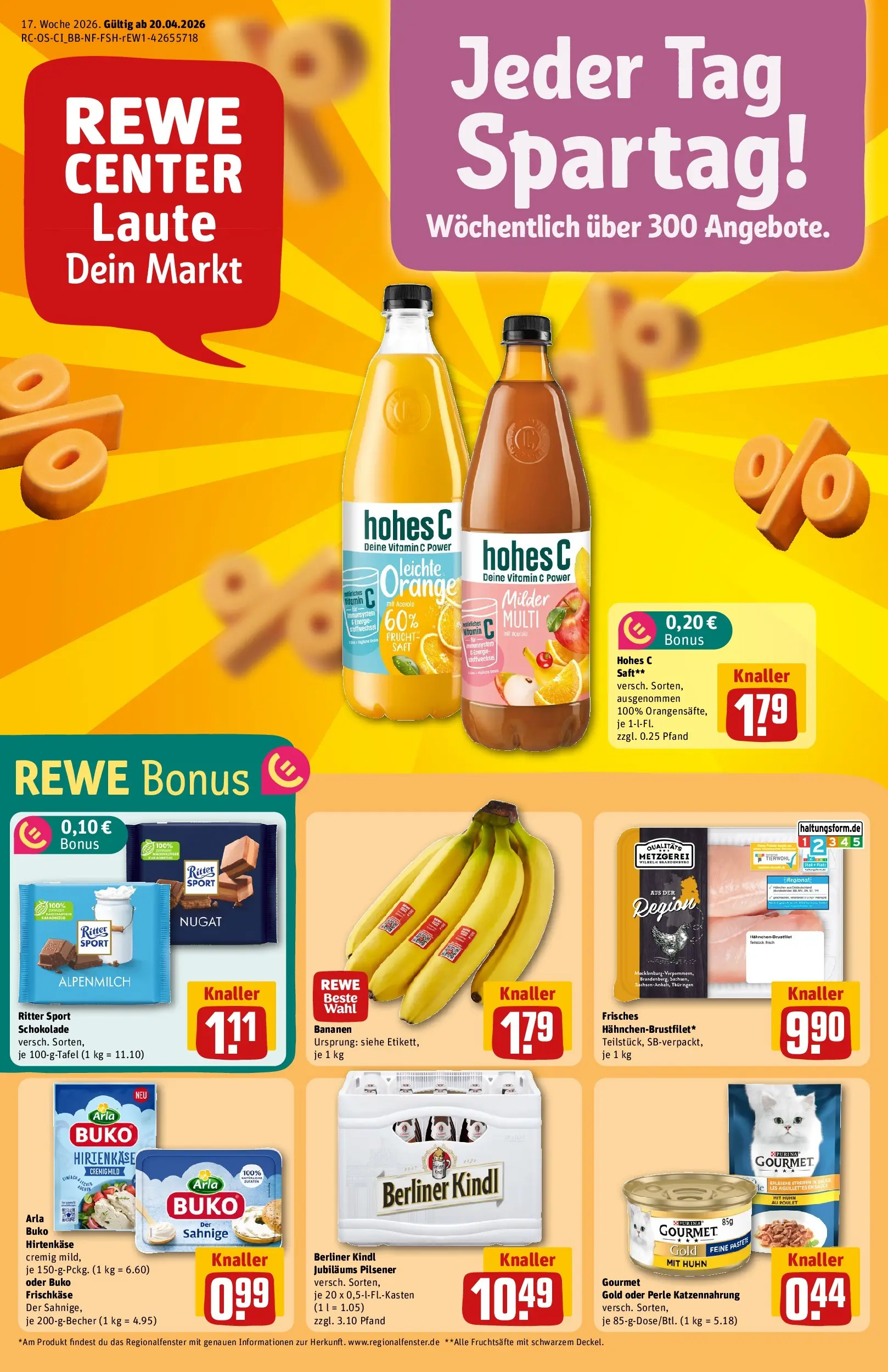 REWE Prospekt ab 20.04.2026 zum Blättern » Angebote | Seite: 1 | Produkte: Berliner, Schokolade, Ritter sport, Bananen