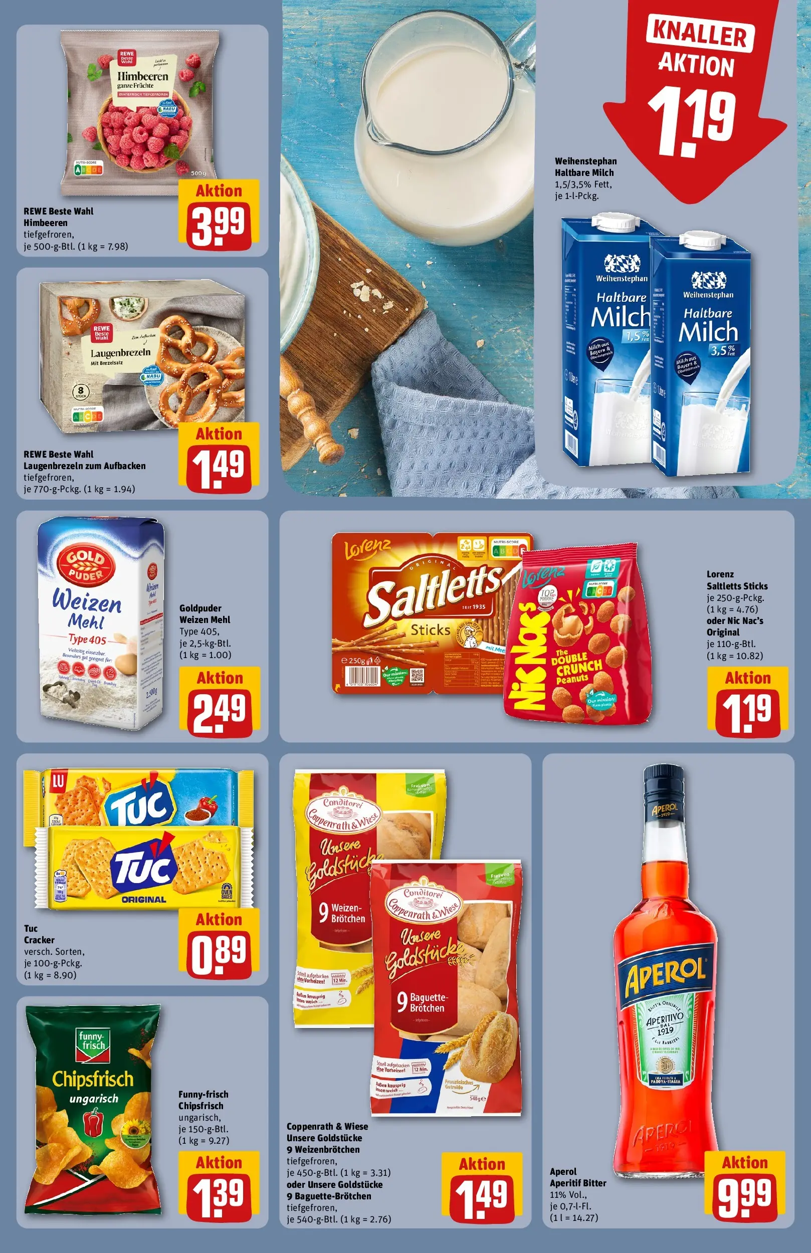 REWE Prospekt ab 20.04.2026 zum Blättern » Angebote | Seite: 3 | Produkte: Milch, Haltbare milch, Baguette, Chips