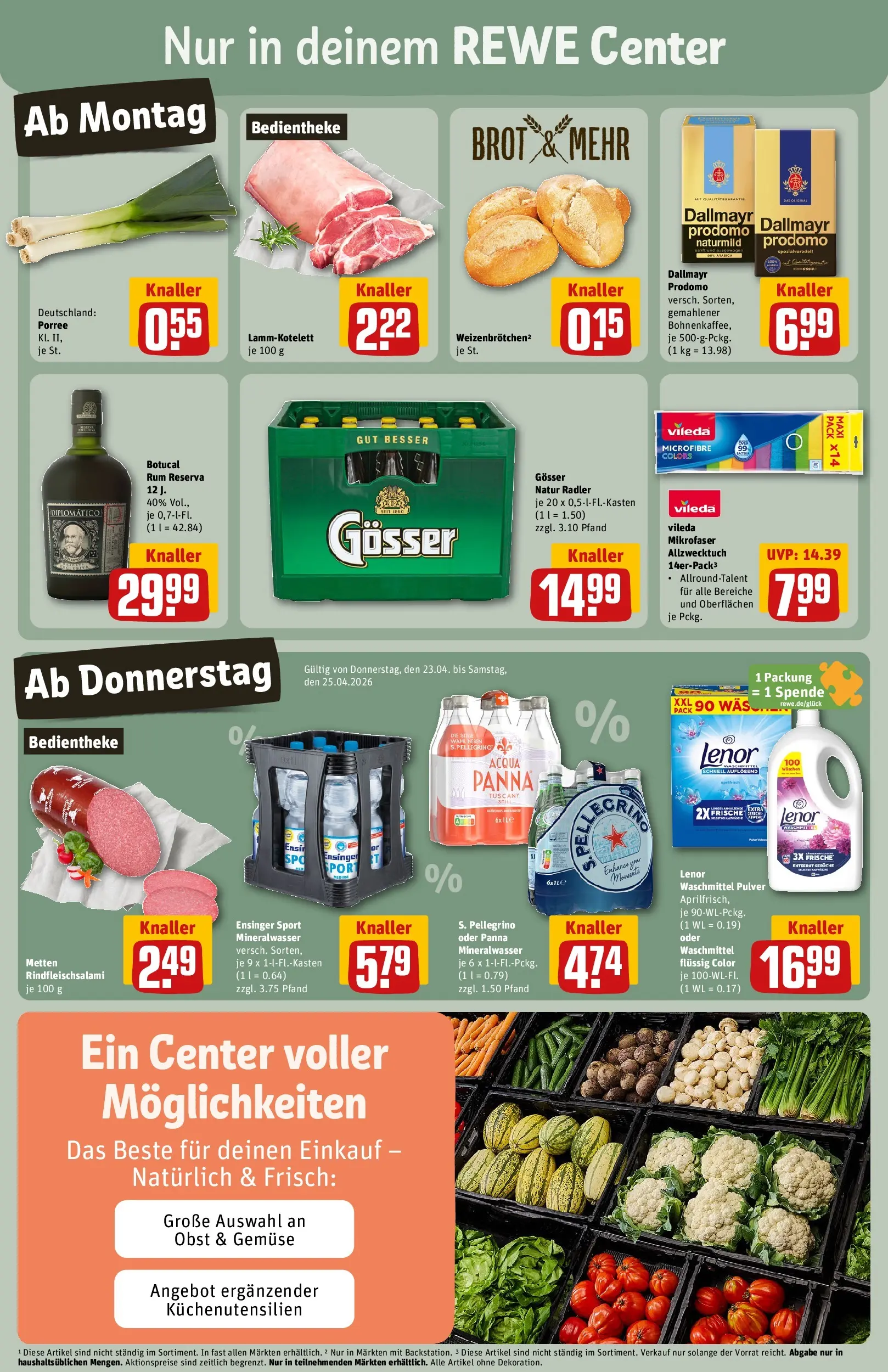 REWE Prospekt ab 20.04.2026 zum Blättern » Angebote | Seite: 3 | Produkte: Lenor, Mineralwasser, Dallmayr, Obst