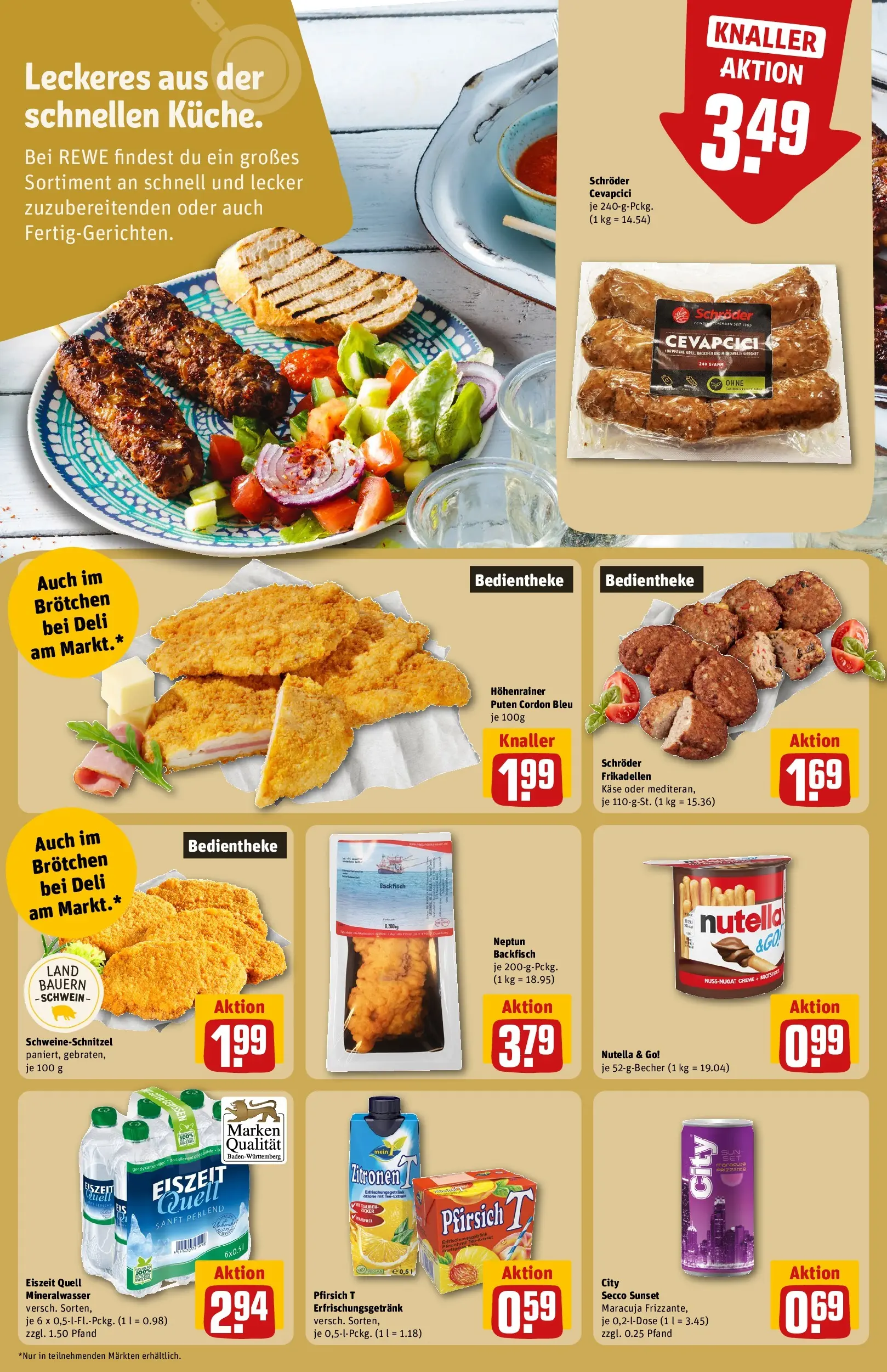 REWE Prospekt ab 20.04.2026 zum Blättern » Angebote | Seite: 22 | Produkte: Käse, Cevapcici, Mineralwasser, Nutella