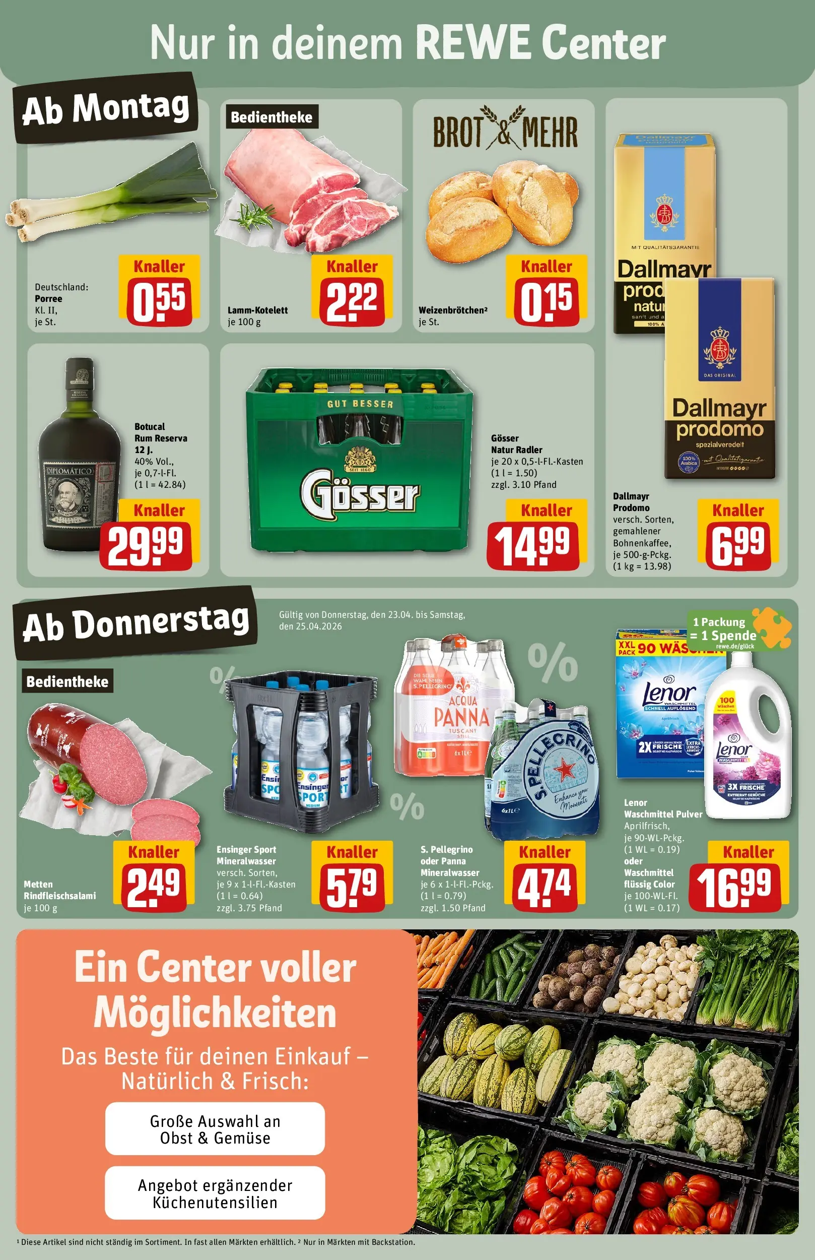 REWE Prospekt ab 20.04.2026 zum Blättern » Angebote | Seite: 3 | Produkte: Radler, Gemüse, Obst, Dallmayr prodomo