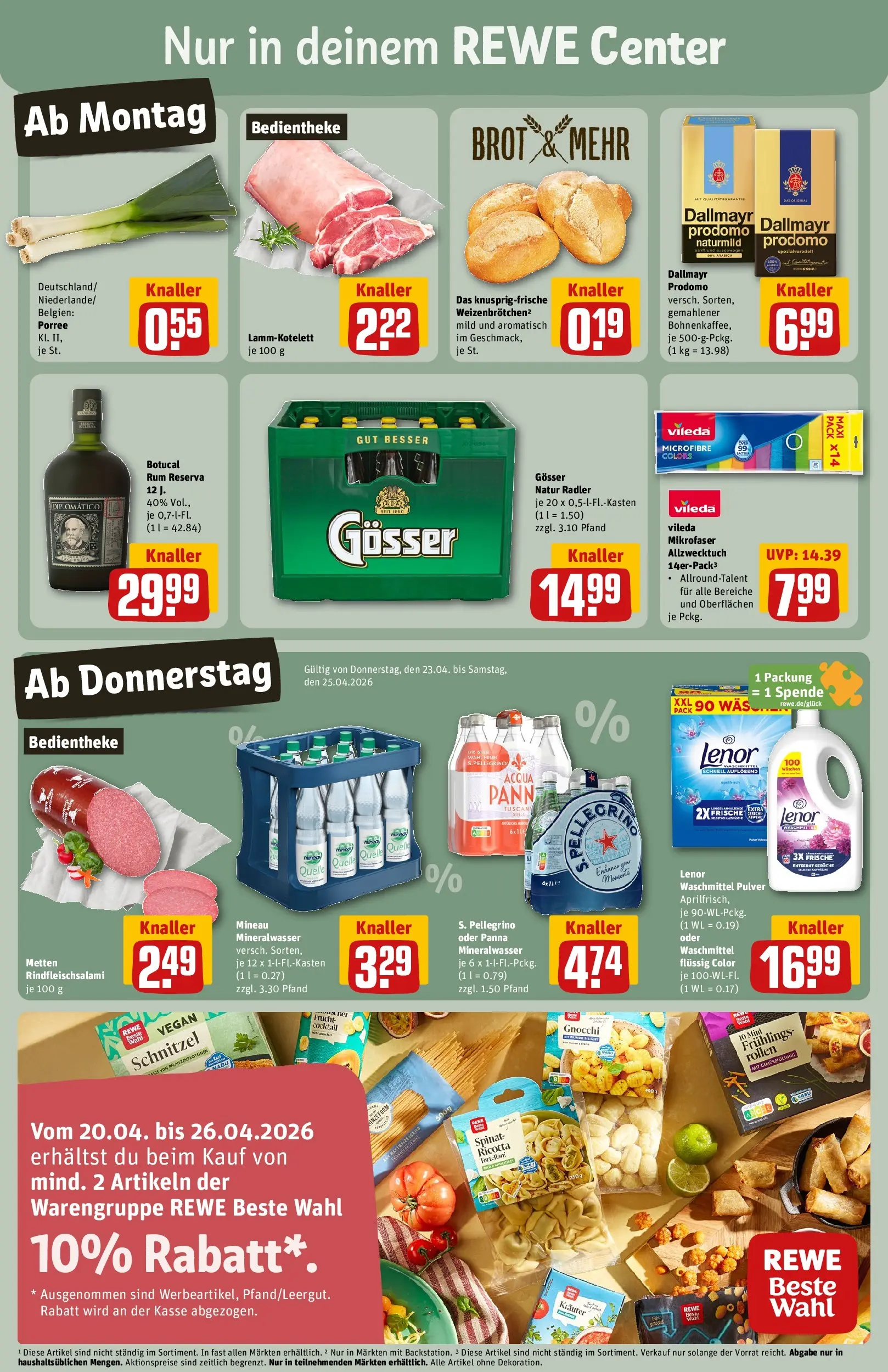 REWE Prospekt ab 20.04.2026 zum Blättern » Angebote | Seite: 3 | Produkte: Schnitzel, Dallmayr, Brot, Dallmayr prodomo