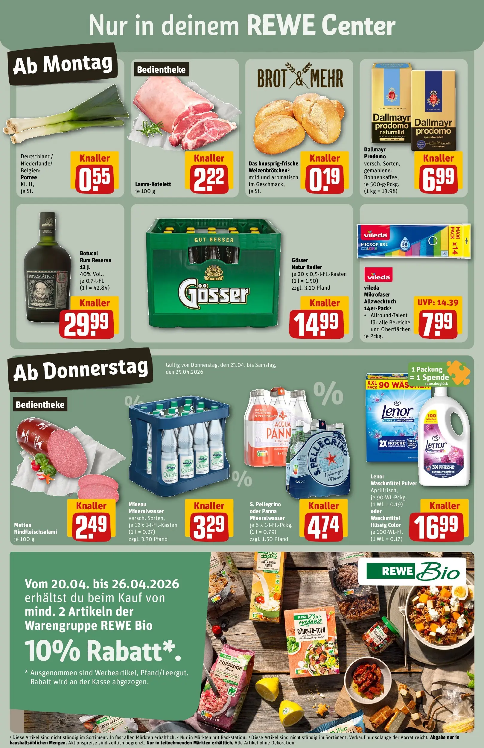 REWE Prospekt ab 20.04.2026 zum Blättern » Angebote | Seite: 3 | Produkte: Mozzarella, Rum, Salami, Dallmayr prodomo