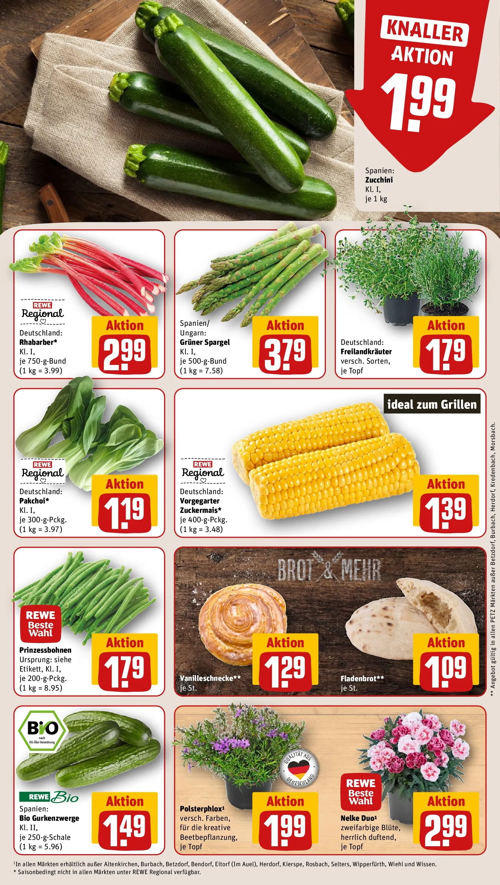 REWE Prospekt ab 20.04.2026 zum Blättern » Angebote | Seite: 9 | Produkte: Spargel, Brot, Zucchini
