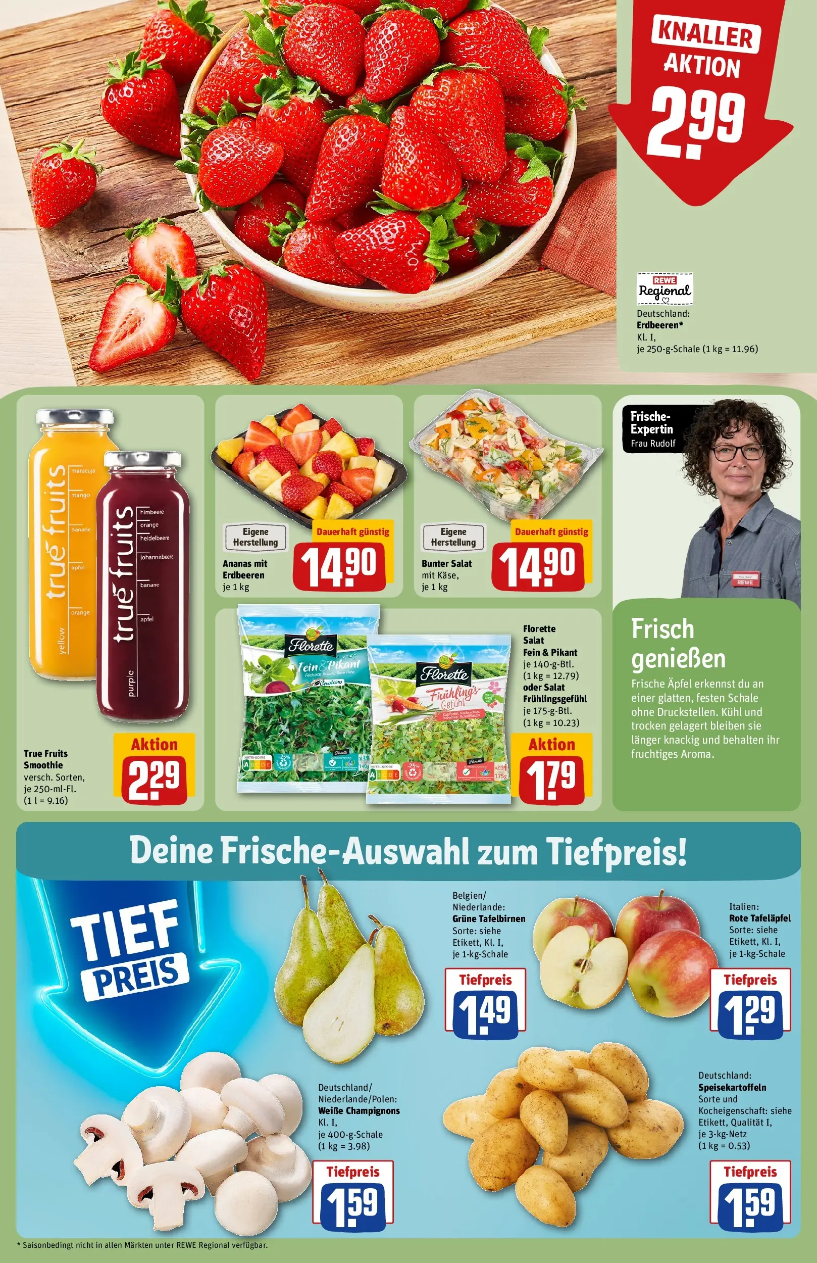 REWE Prospekt ab 20.04.2026 zum Blättern » Angebote | Seite: 10 | Produkte: Äpfel, Ananas, Mango, Erdbeeren