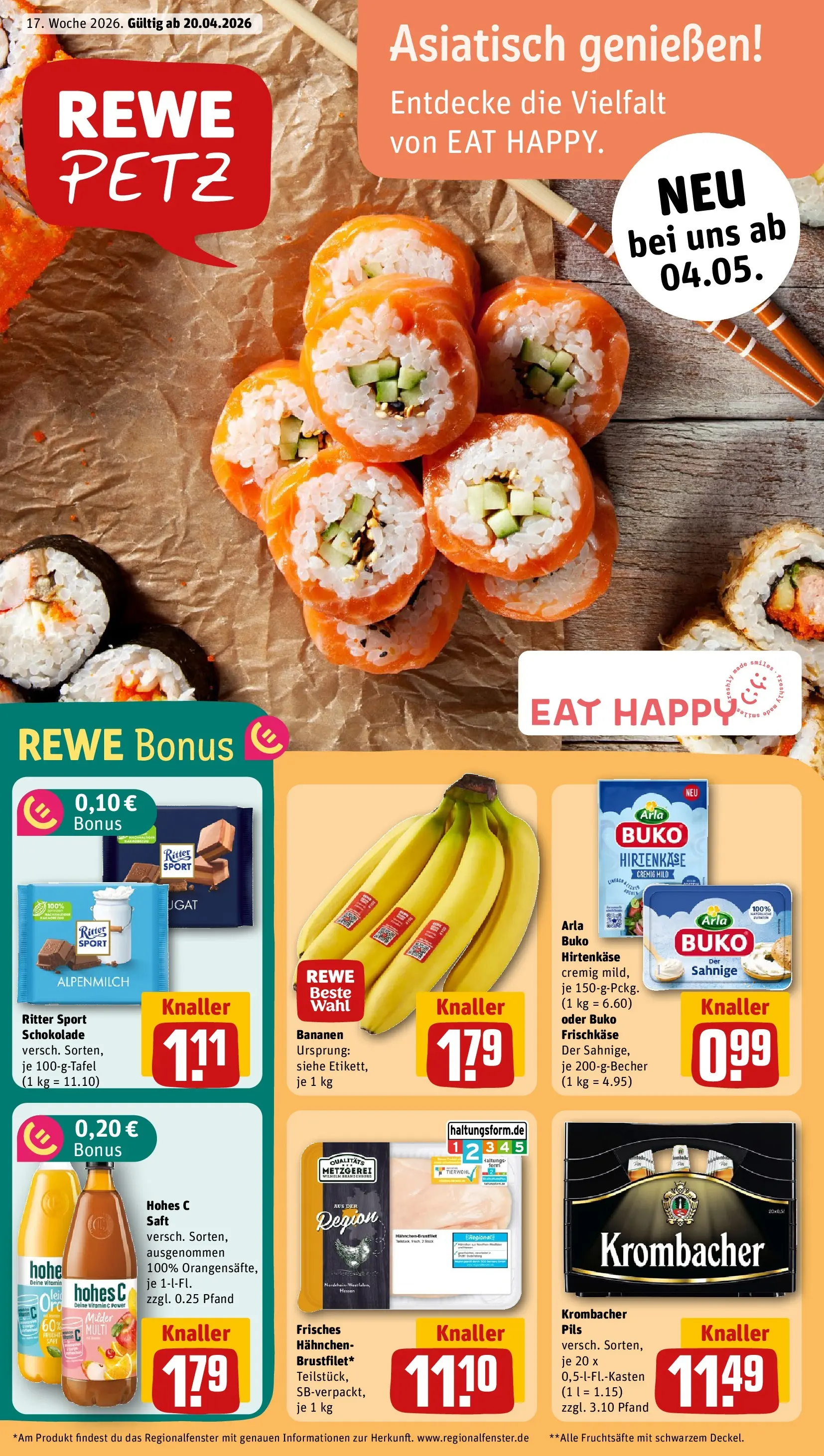 REWE Prospekt ab 20.04.2026 zum Blättern » Angebote | Seite: 3 | Produkte: Schokolade, Ritter sport, Bananen, Frischkase