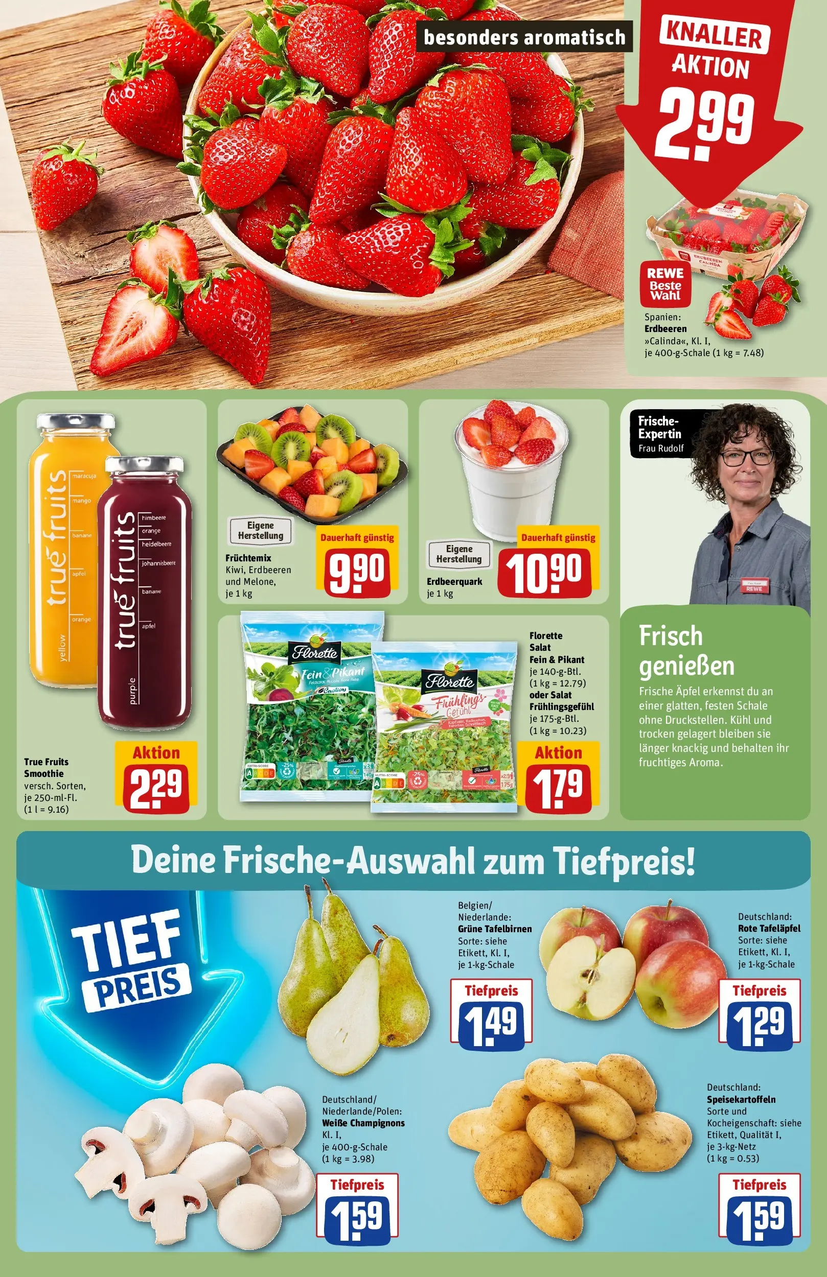REWE Prospekt ab 20.04.2026 zum Blättern » Angebote | Seite: 10 | Produkte: Quark, Champignons, Mango, Erdbeeren