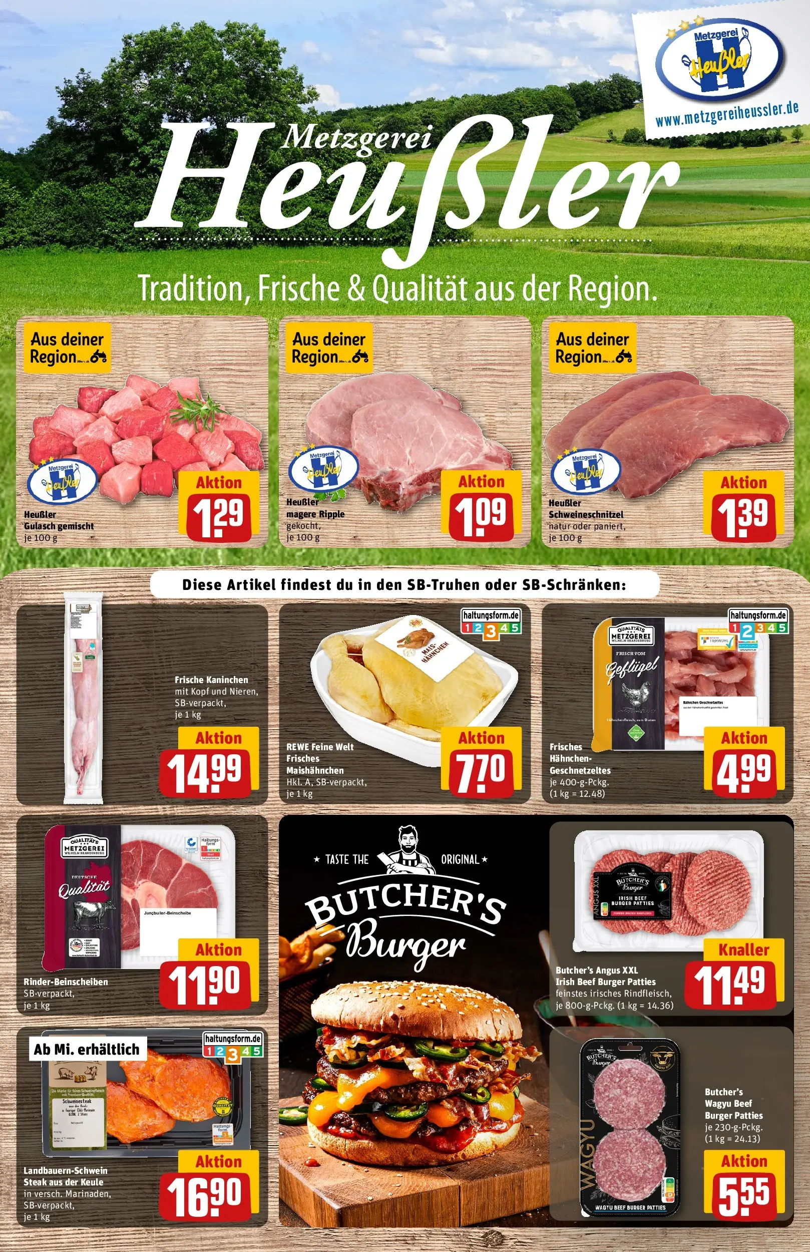 REWE Prospekt ab 20.04.2026 zum Blättern » Angebote | Seite: 15 | Produkte: Burger, Schnitzel, Gulasch, Steak
