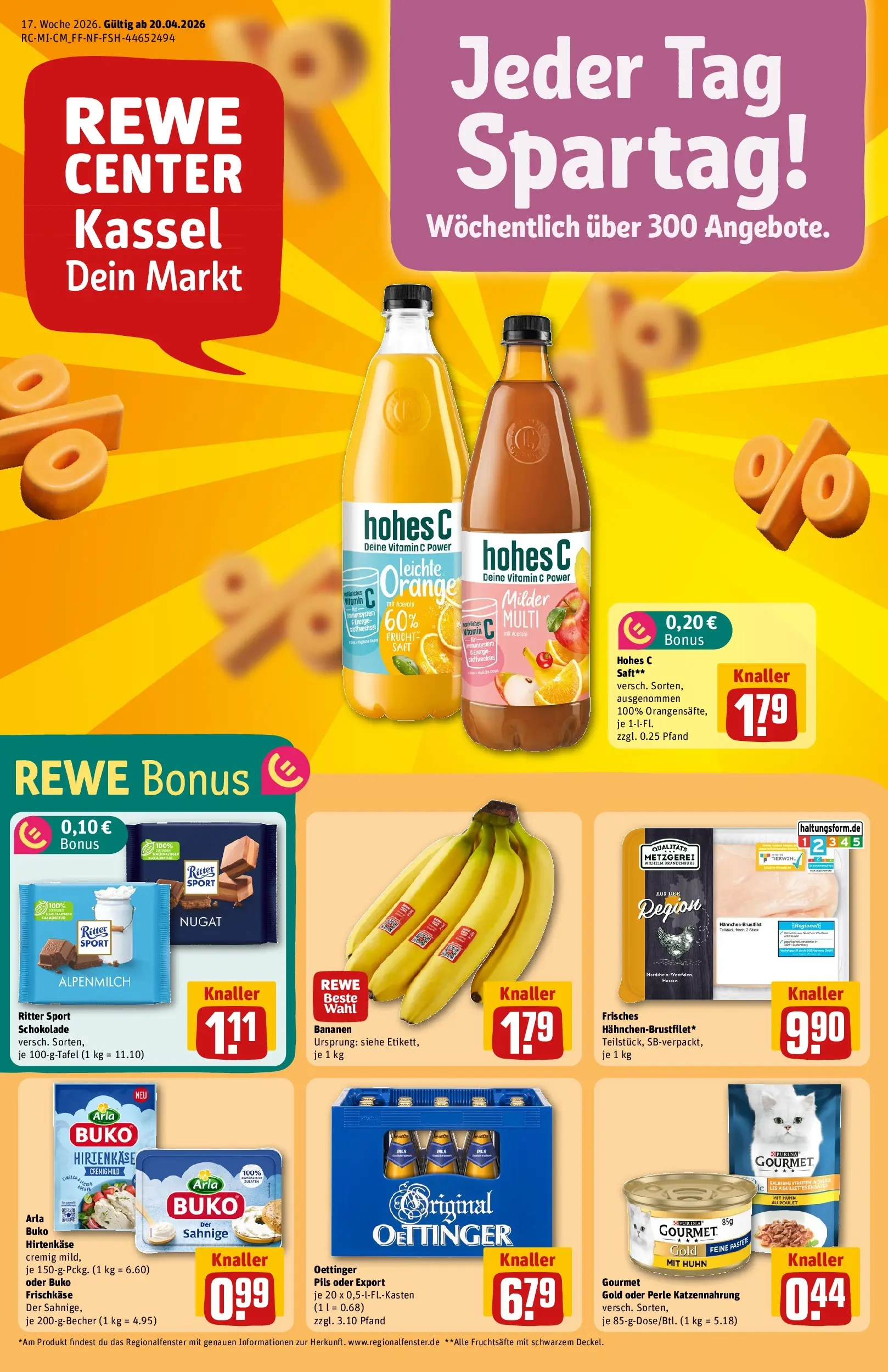 REWE Prospekt ab 20.04.2026 zum Blättern » Angebote | Seite: 1 | Produkte: Oettinger, Arla buko, Saft, Frischkase