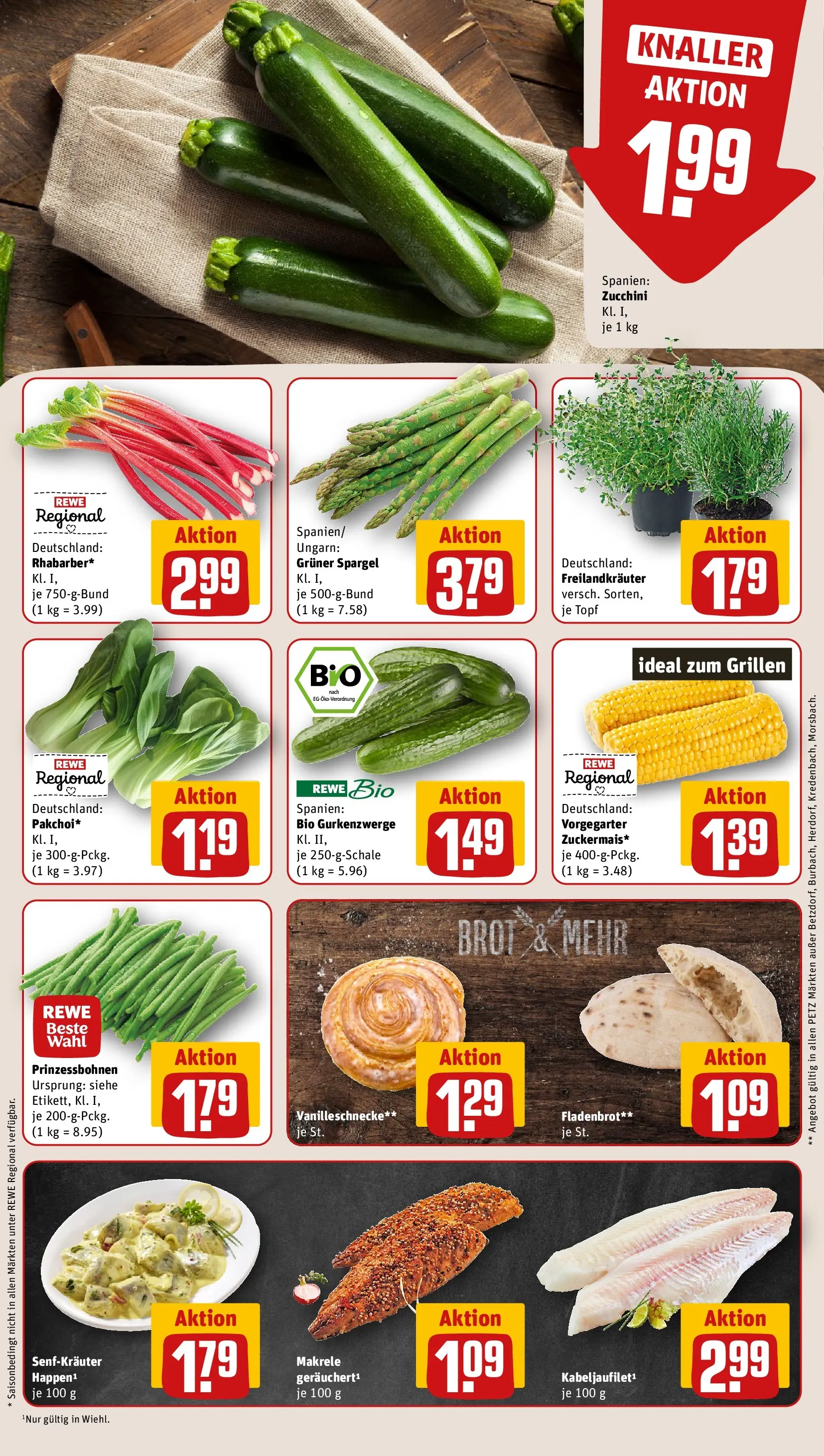 REWE Prospekt ab 20.04.2026 zum Blättern » Angebote | Seite: 9 | Produkte: Spargel, Brot, Zucchini