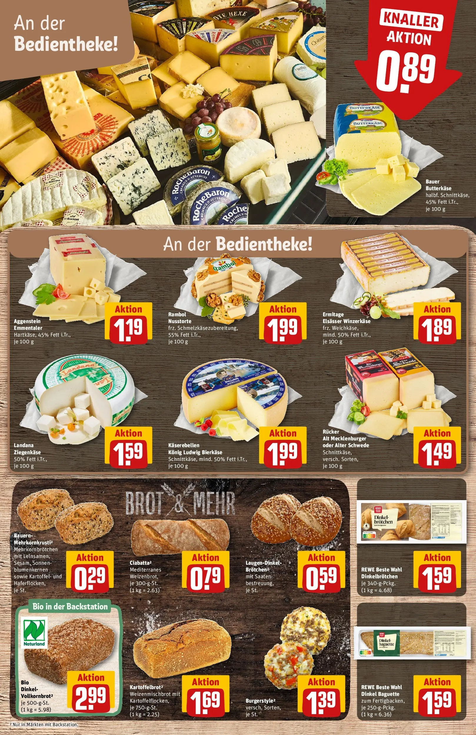 REWE Prospekt ab 20.04.2026 zum Blättern » Angebote | Seite: 15 | Produkte: Käse, Burger, Baguette, Brot