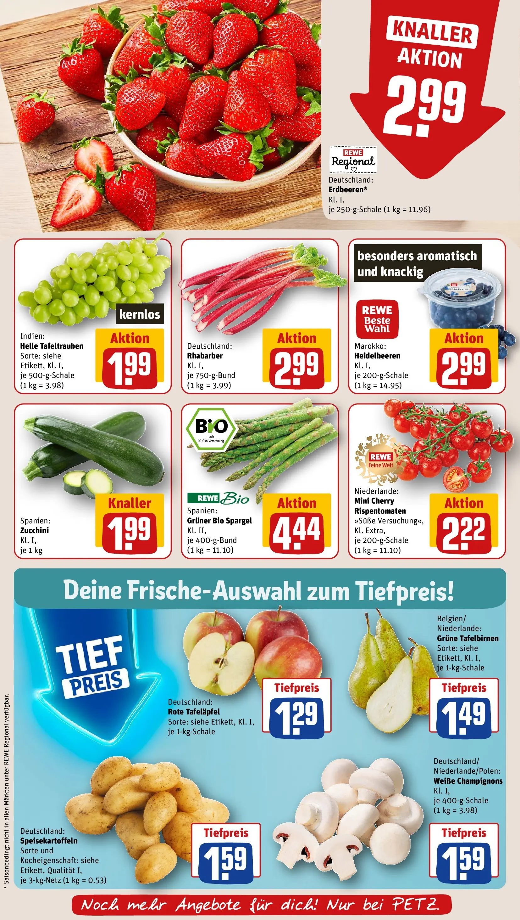 REWE Prospekt ab 20.04.2026 zum Blättern » Angebote | Seite: 8 | Produkte: Spargel, Heidelbeeren, Champignons, Rhabarber