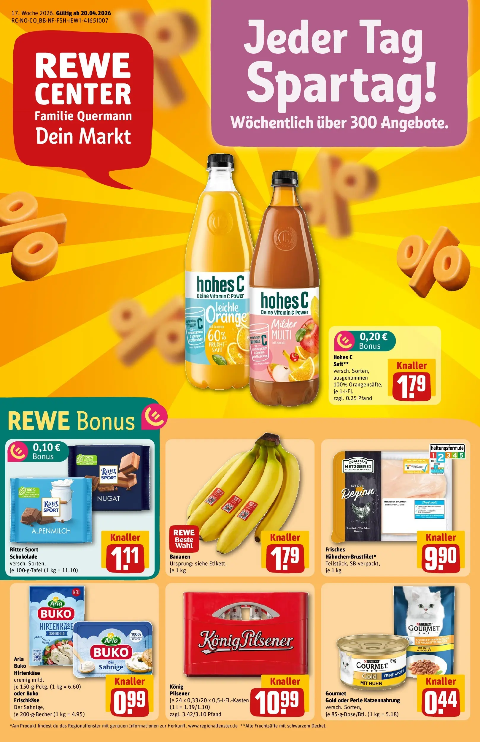 REWE Prospekt ab 20.04.2026 zum Blättern » Angebote | Seite: 1 | Produkte: Ritter sport, Bananen, Arla buko, Frischkase