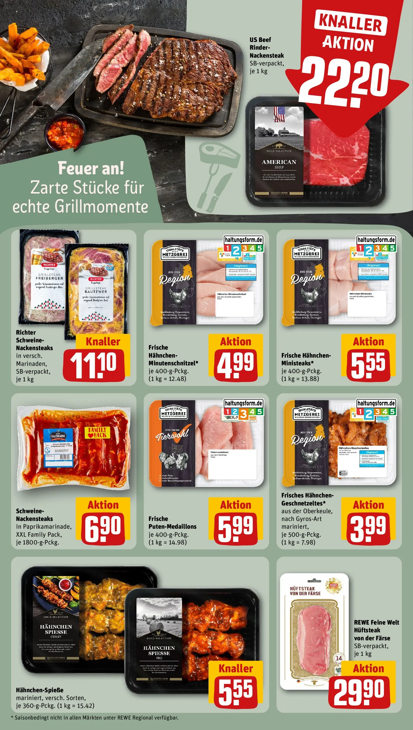 REWE Prospekt ab 20.04.2026 zum Blättern » Angebote | Seite: 13 | Produkte: Nackensteaks, Hahnchen, Spieße, Steak