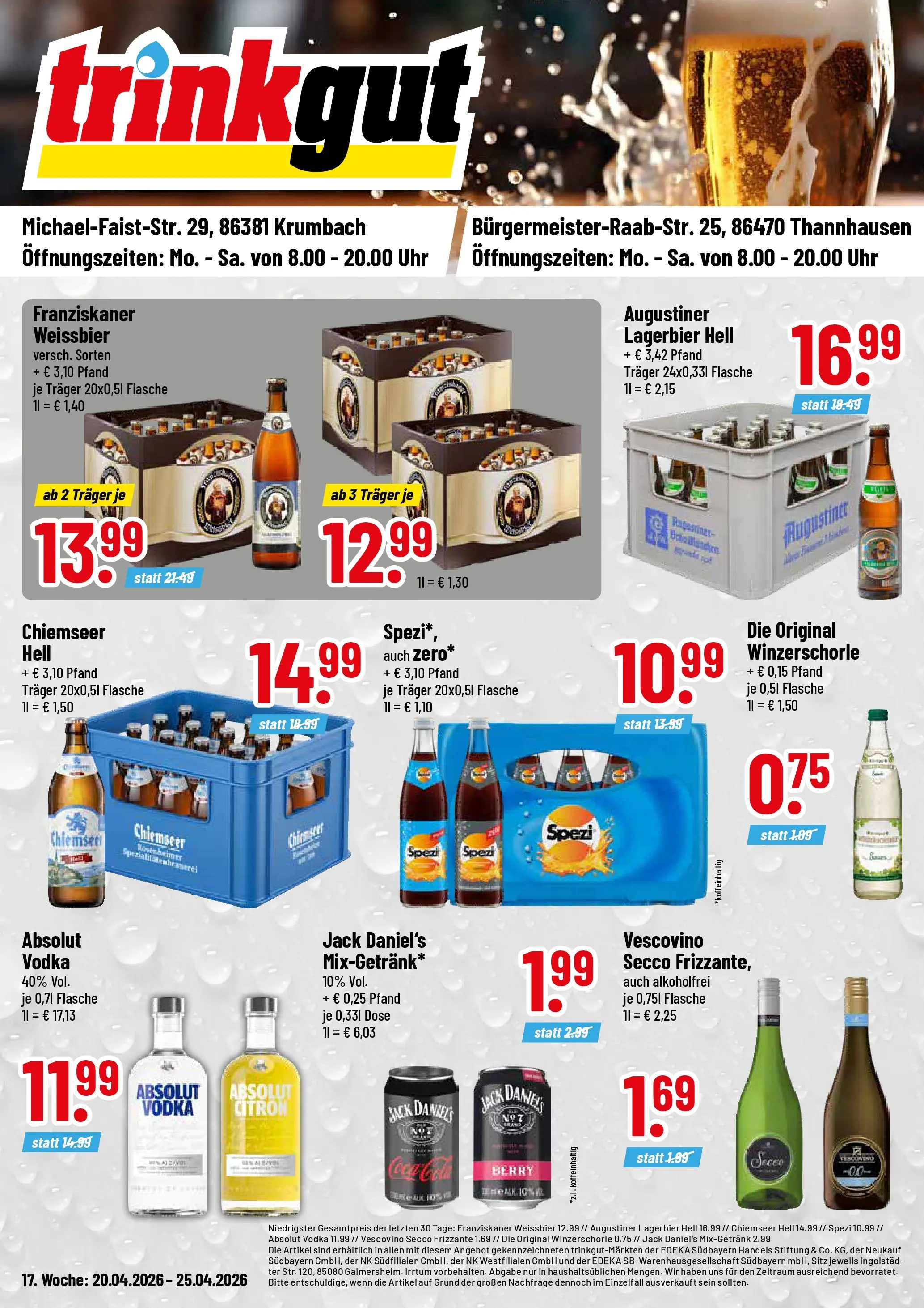 Trinkgut Prospekt Krumbach	 (ab 20.04.2026) » Angebote online | Seite: 1 | Produkte: Coca cola, Cola, Vodka, Uhr