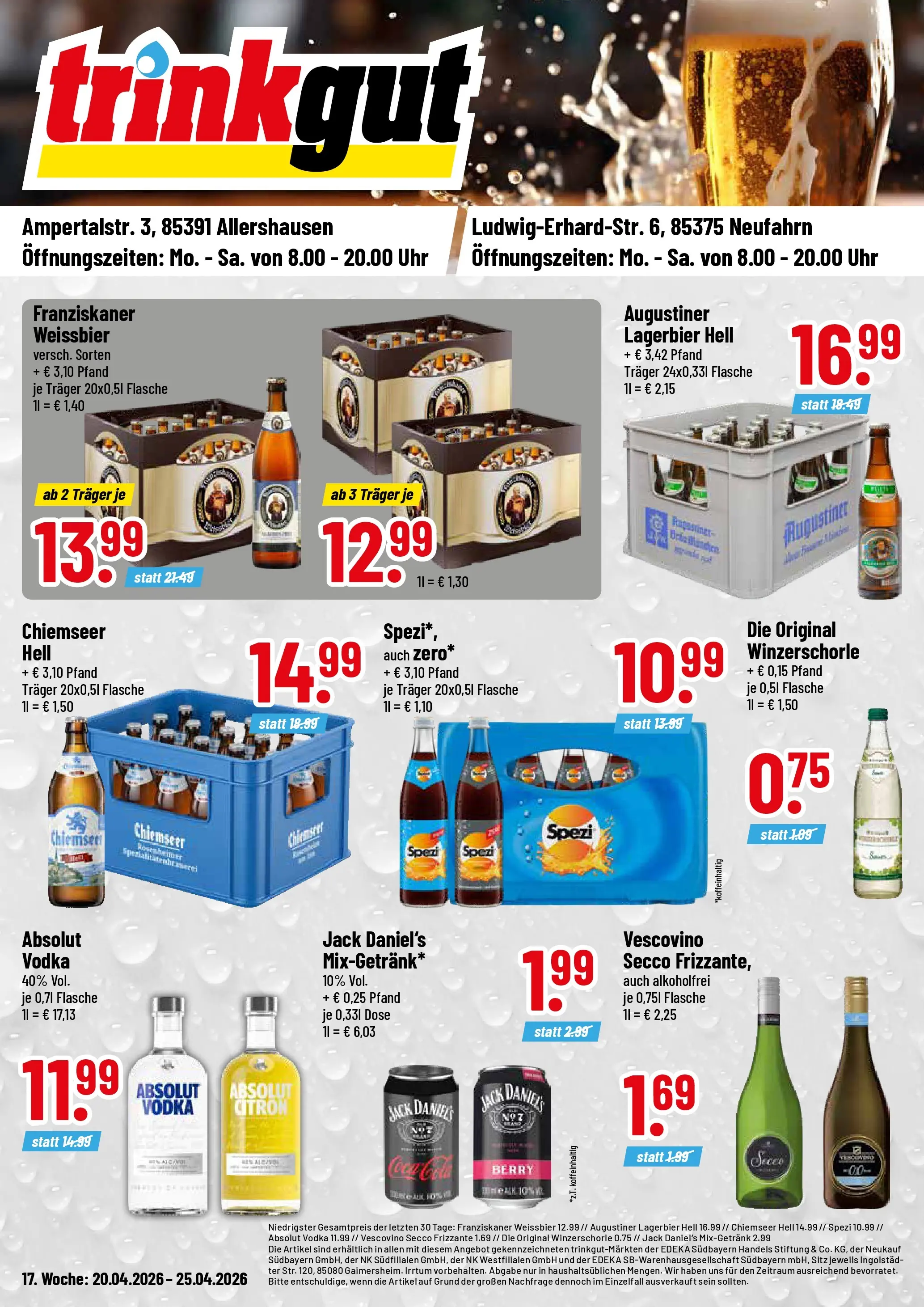 Trinkgut Prospekt Allershausen	 (ab 20.04.2026) » Angebote online | Seite: 1 | Produkte: Cola, Jack Daniel's, Vodka, Uhr
