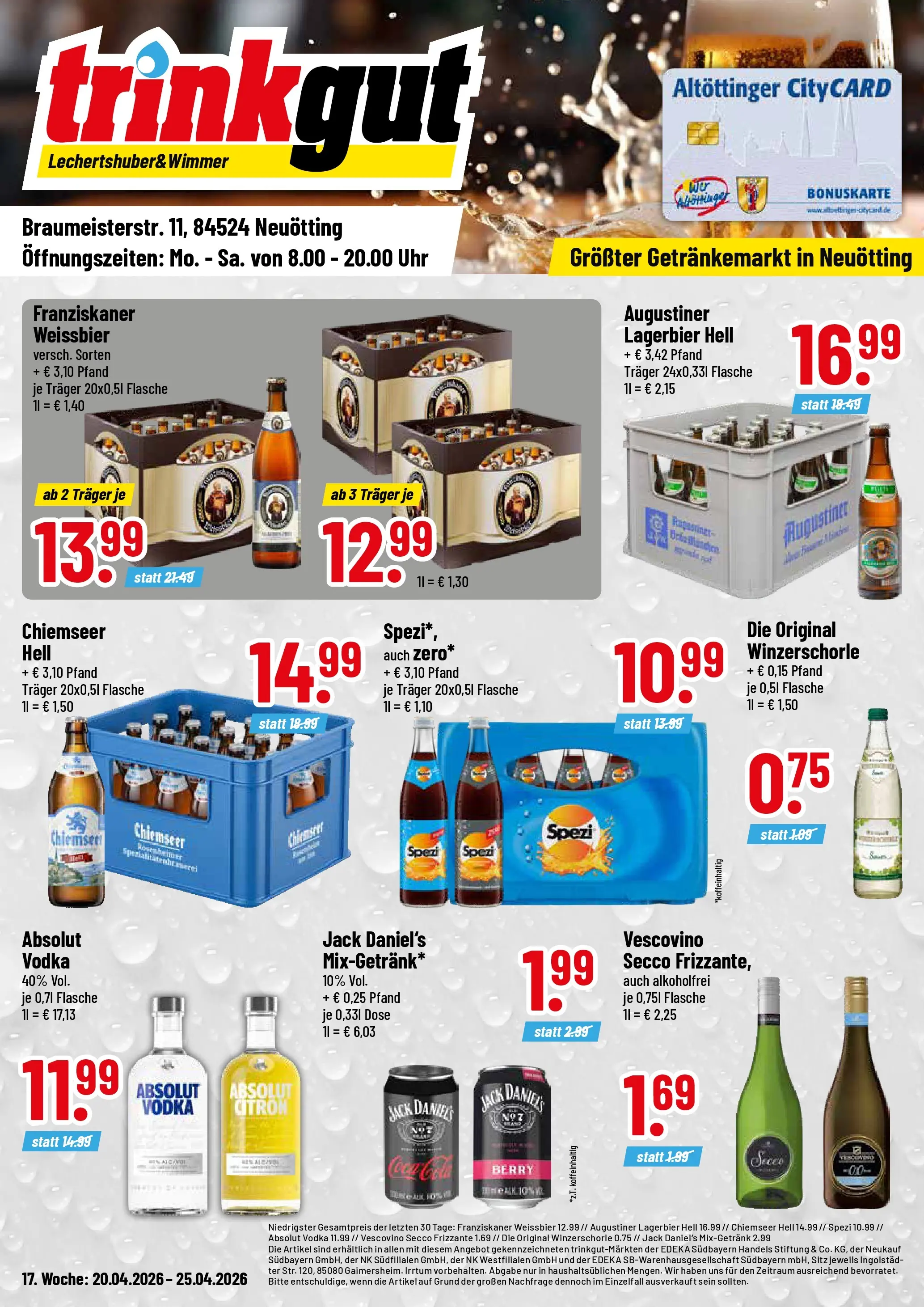 Trinkgut Prospekt Neuötting	 (ab 20.04.2026) » Angebote online | Seite: 1 | Produkte: Weißbier, Jack Daniel's, Vodka, Uhr