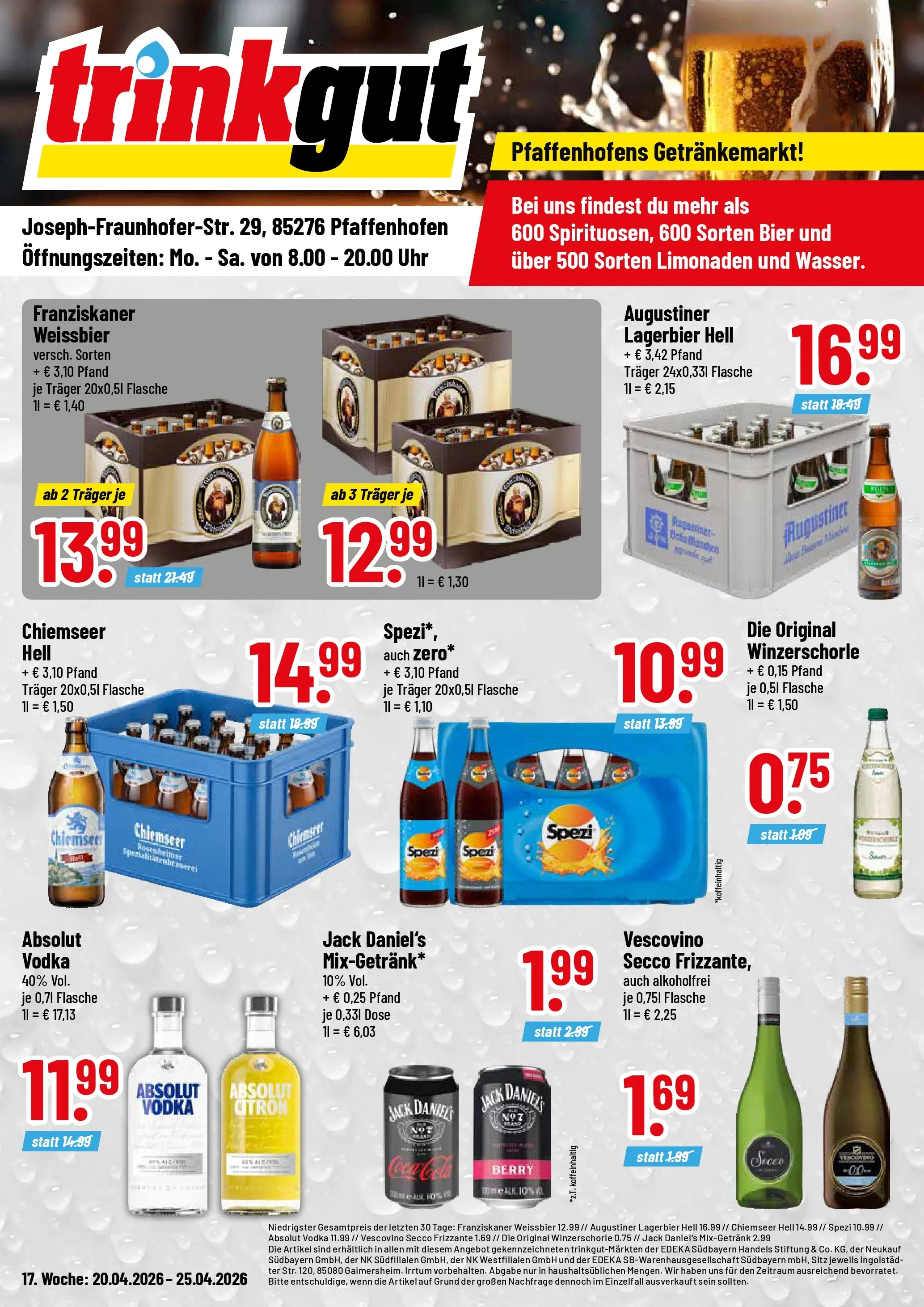 Trinkgut Prospekt Pfaffenhofen/Ilm	 (ab 20.04.2026) » Angebote online | Seite: 1 | Produkte: Franziskaner, Bier, Weißbier, Uhr