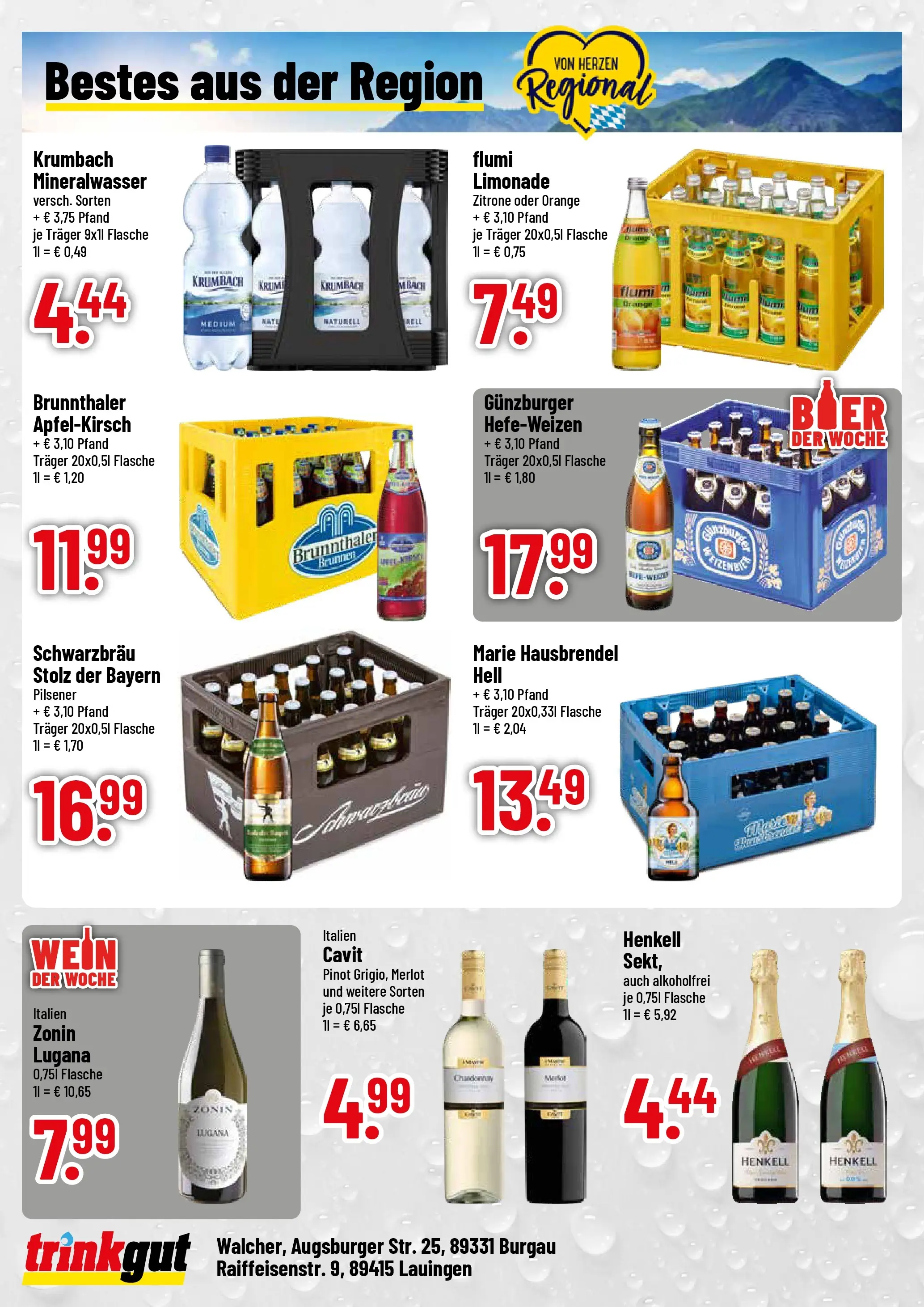 Trinkgut Prospekt Burgau	 (ab 20.04.2026) » Angebote online | Seite: 4 | Produkte: Merlot, Limonade, Mineralwasser, Wein