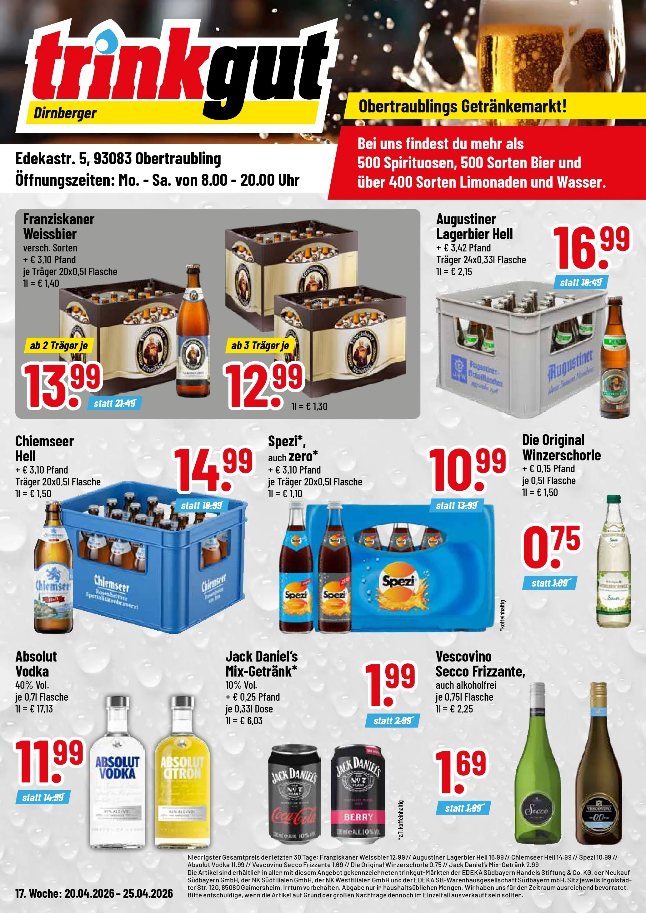 Trinkgut Prospekt Obertraubling	 (ab 20.04.2026) » Angebote online | Seite: 1 | Produkte: Franziskaner, Bier, Jack Daniel's, Vodka