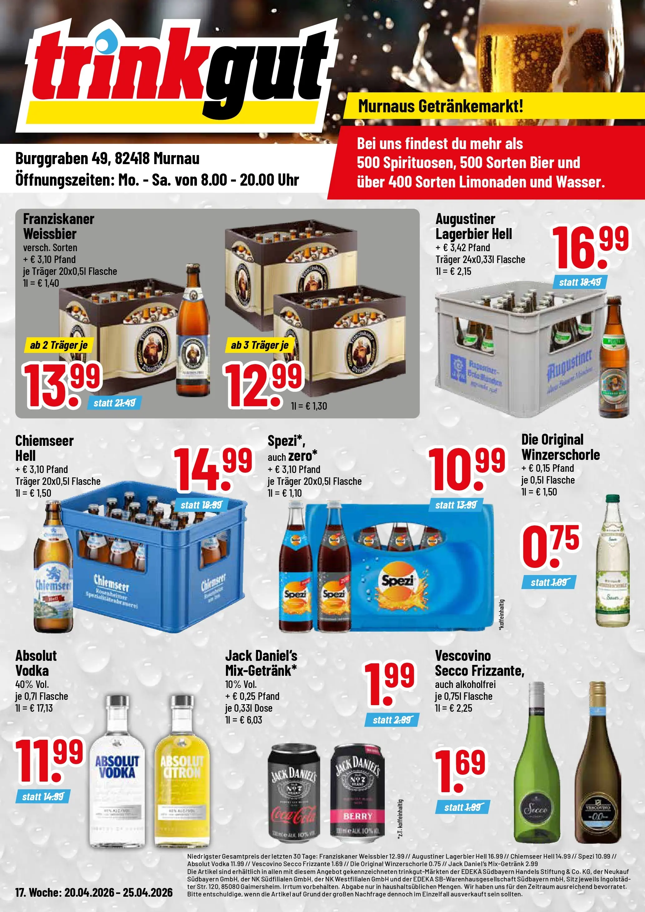 Trinkgut Prospekt Murnau	 (ab 20.04.2026) » Angebote online | Seite: 1 | Produkte: Franziskaner, Bier, Weißbier, Uhr