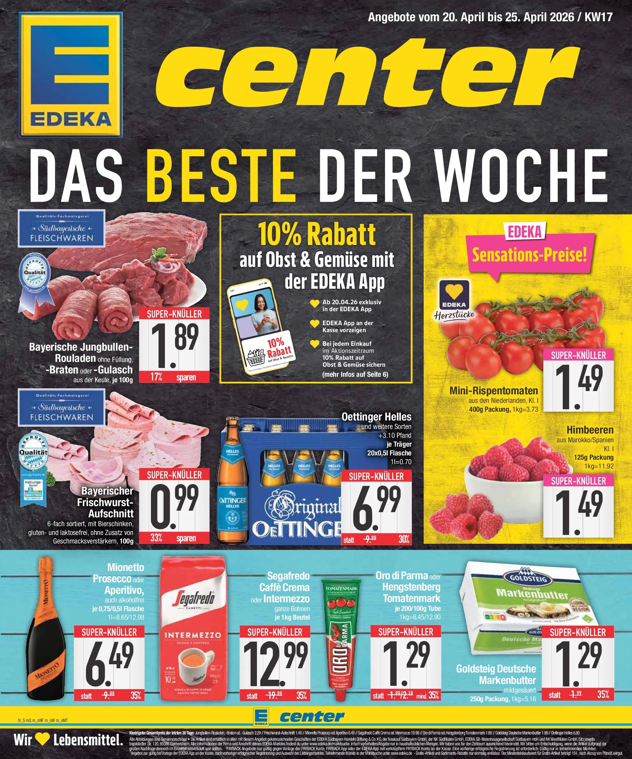 E center Prospekt Bad Reichenhall	 (ab 19.04.2026) zum Blättern | Seite: 1 | Produkte: Oettinger, Prosecco, Gemüse, Segafredo