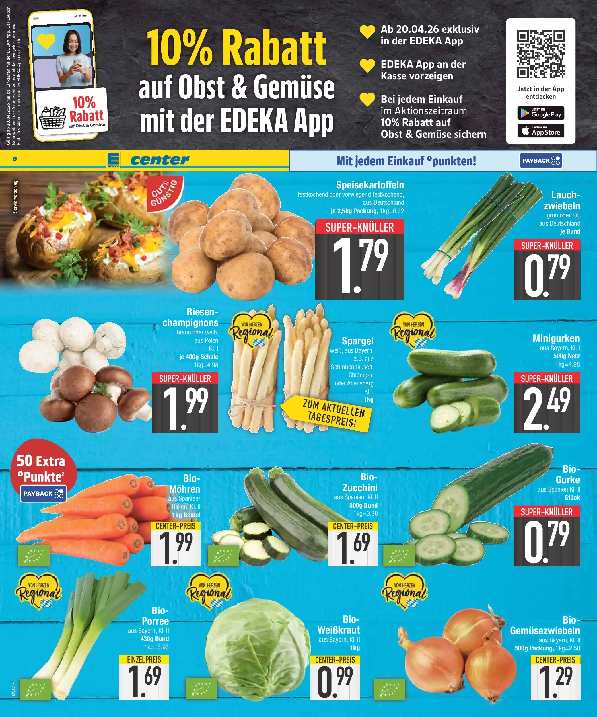 E center Prospekt Bad Reichenhall	 (ab 19.04.2026) zum Blättern | Seite: 6 | Produkte: Spargel, Champignons, Zwiebeln, Obst