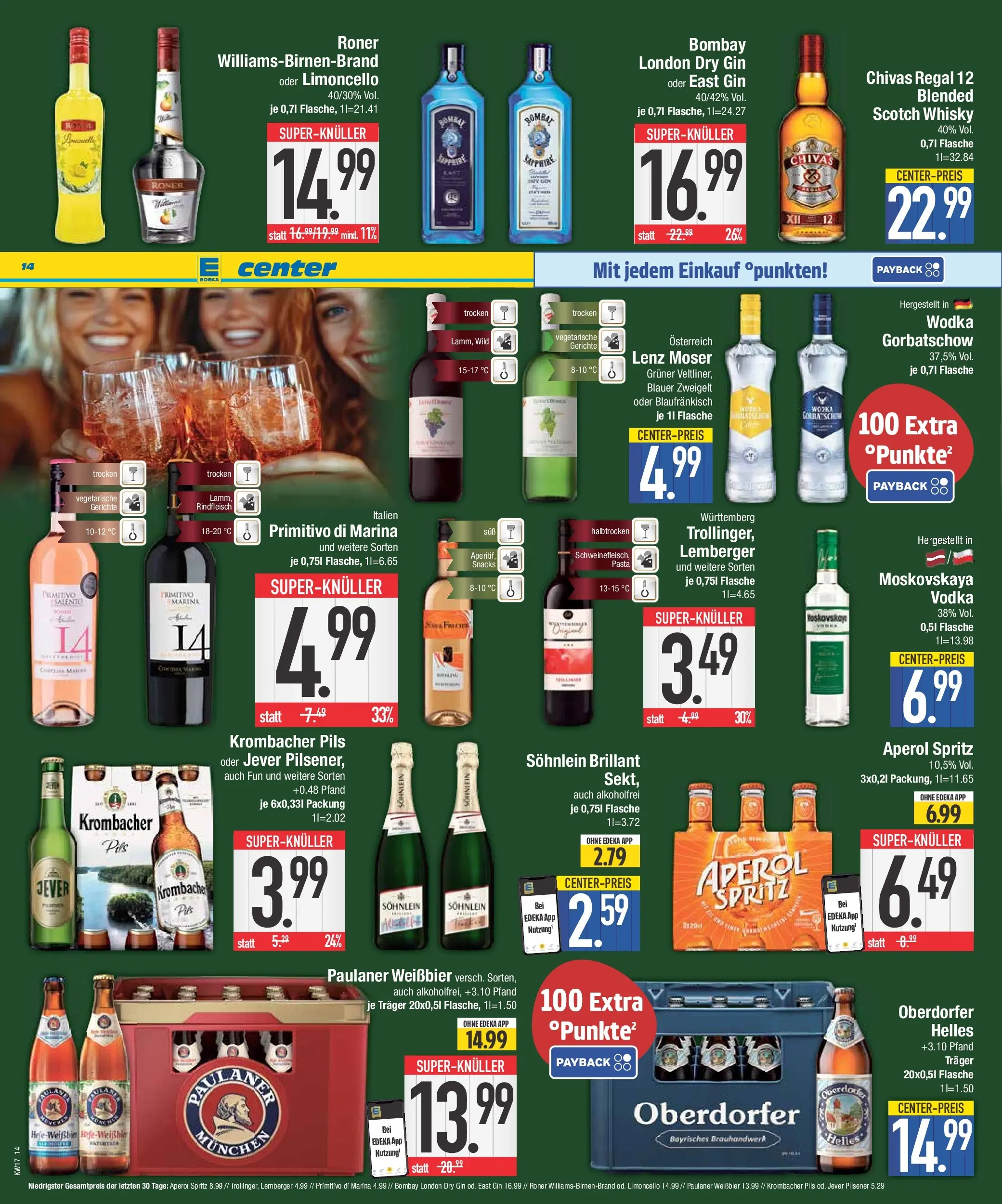 E center Prospekt Bad Reichenhall	 (ab 19.04.2026) zum Blättern | Seite: 14 | Produkte: Jever, Aperol, Rindfleisch, Gin