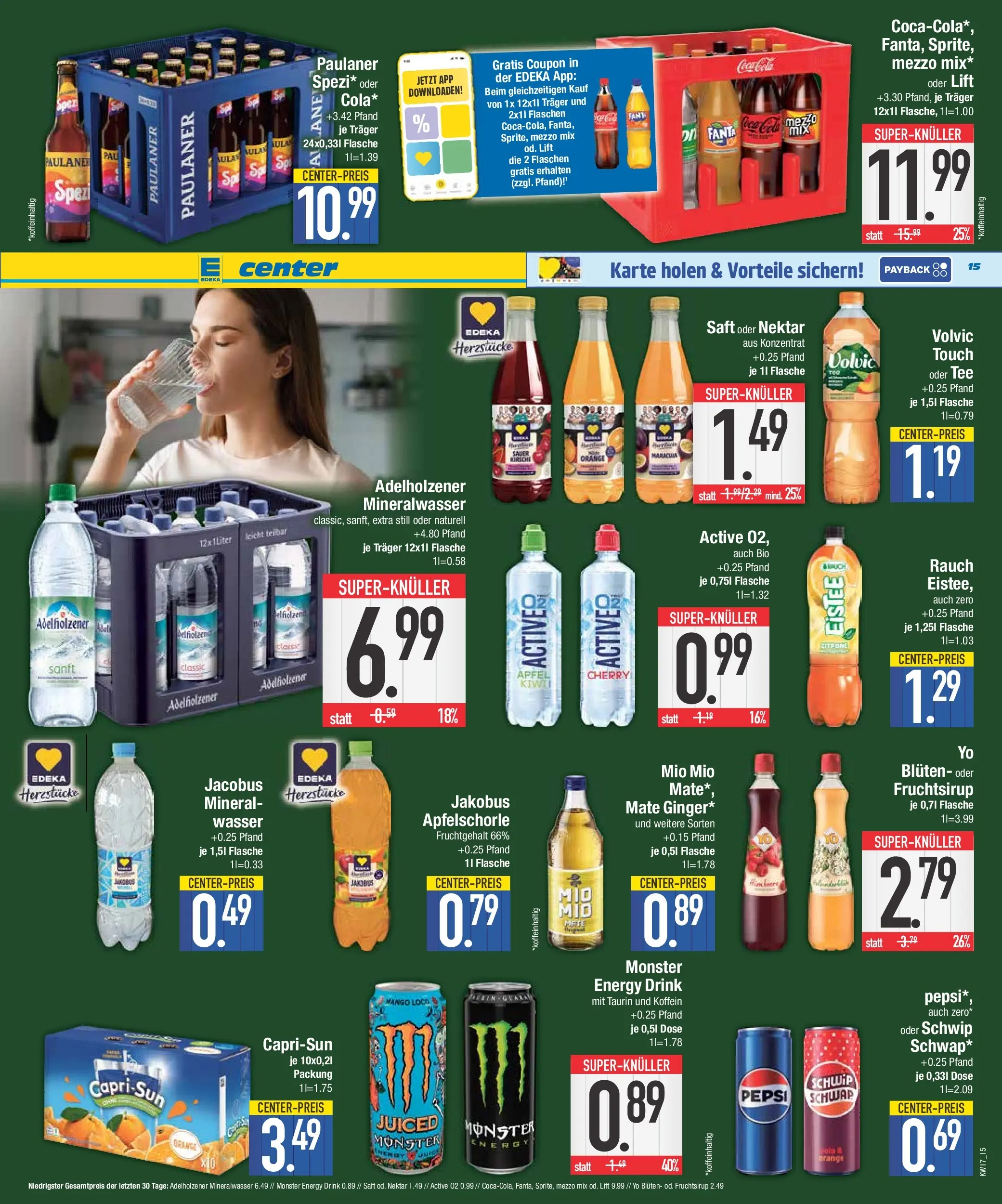 E center Prospekt Bad Reichenhall	 (ab 19.04.2026) zum Blättern | Seite: 15 | Produkte: Fanta, Monster, Wasser, Volvic