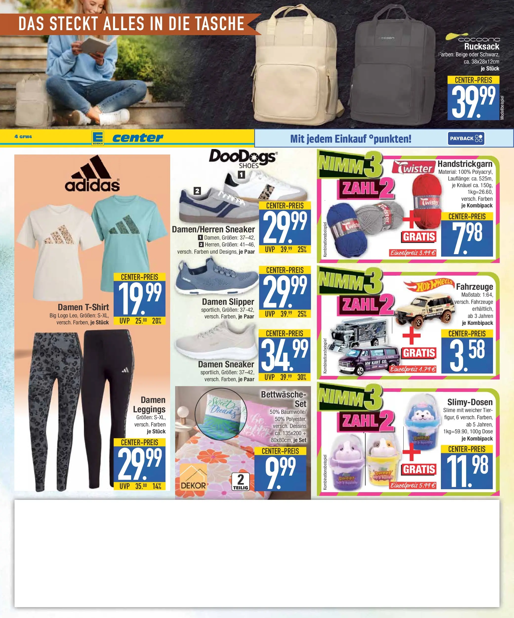 E center Prospekt Schwabmünchen	 (ab 20.04.2026) zum Blättern | Seite: 20 | Produkte: Tasche, Bettwäsche, Leggings, Rucksack