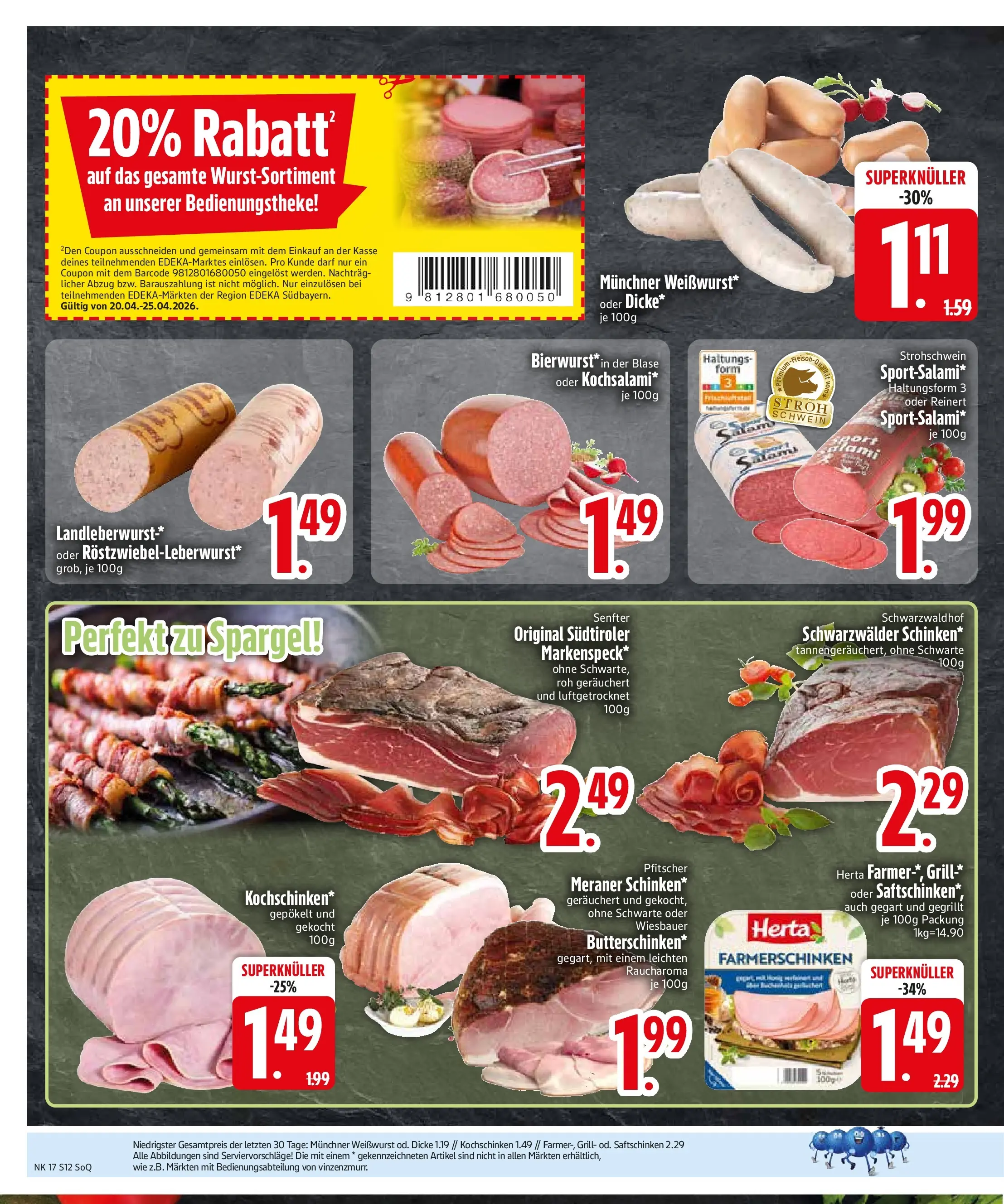 Edeka prospekt Sonthofen	 (ab 20.04.2026) » Angebote Online | Seite: 14 | Produkte: Grill, Spargel, Salami, Schinken