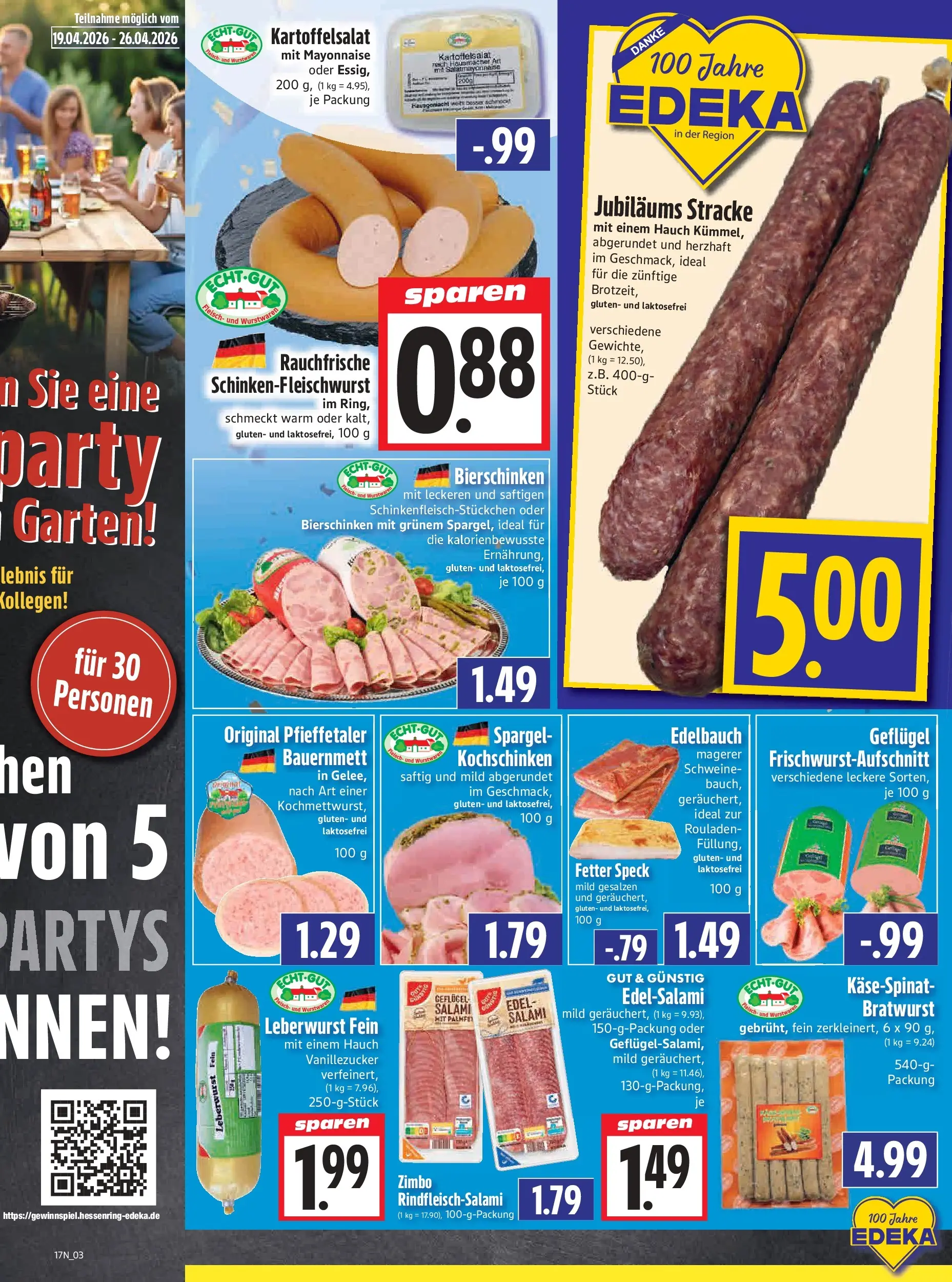 Angebote - Edeka Hahner: Wochenangebote (ab 19.04.2026) zum Blättern | Seite: 5 | Produkte: Bratwurst, Spargel, Mayonnaise, Salami