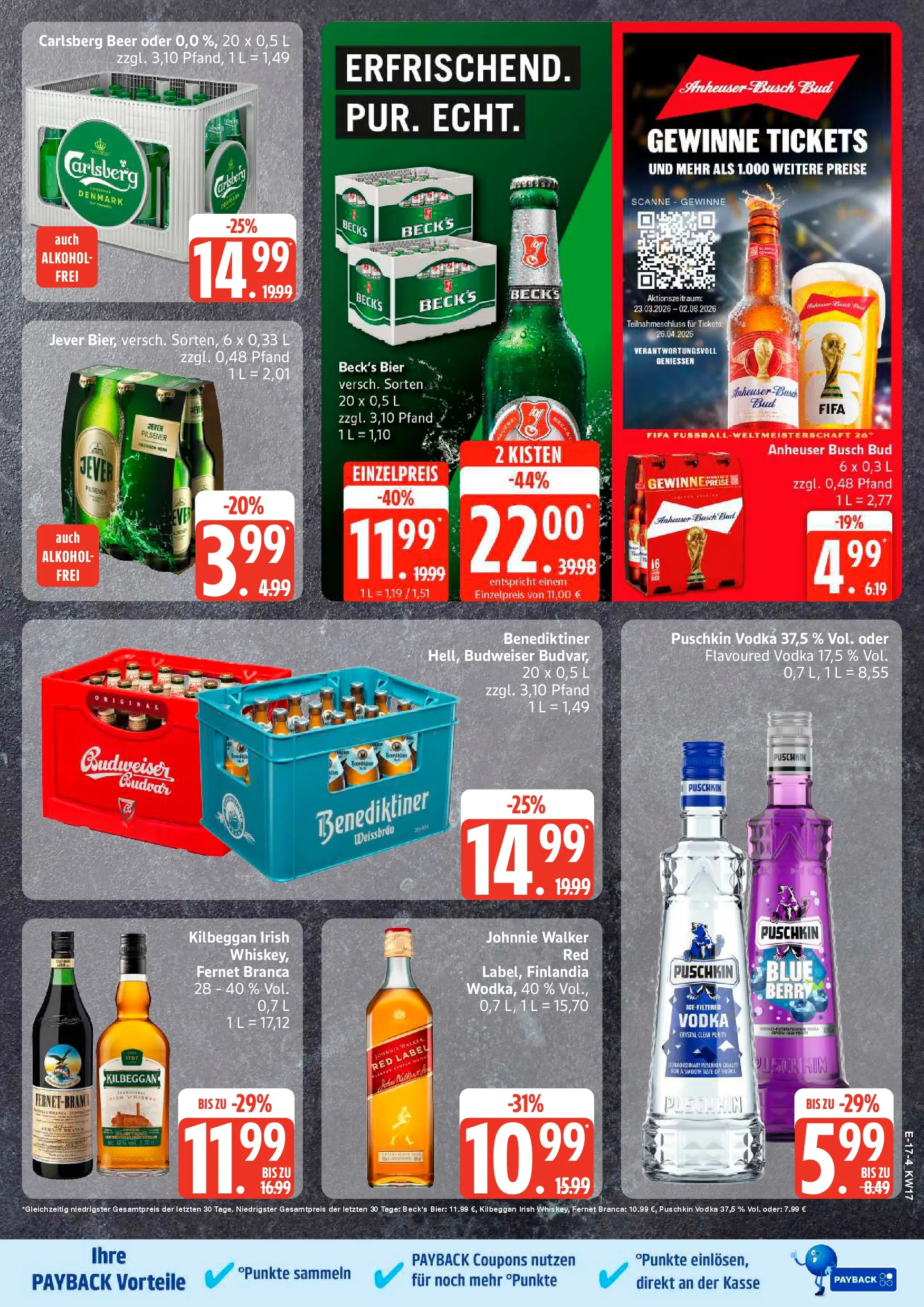 Edeka prospekt Rostock	 (ab 20.04.2026) » Angebote Online | Seite: 22 | Produkte: Bier, Budweiser, Wodka, Whiskey