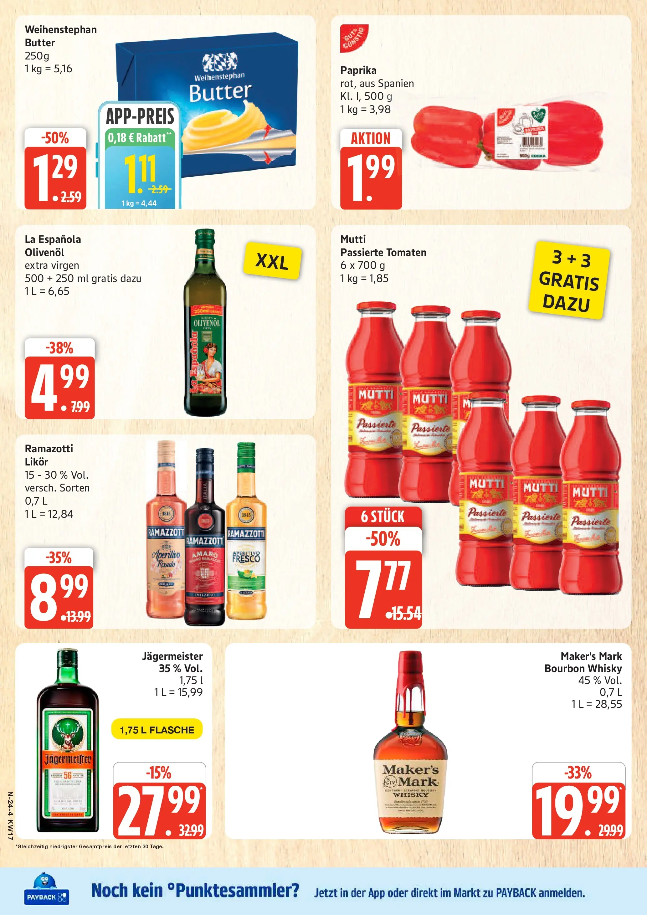 Angebote (ab 20.04.2026) » Angebote Online | Seite: 24 | Produkte: Olivenol, Weihenstephan butter, Jägermeister, Paprika