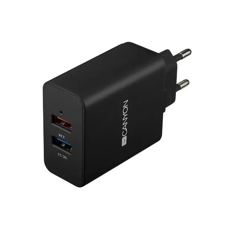 Зарядно устройство Canyon CNE-CHA07B 2xUSB 100-220V/5V QC