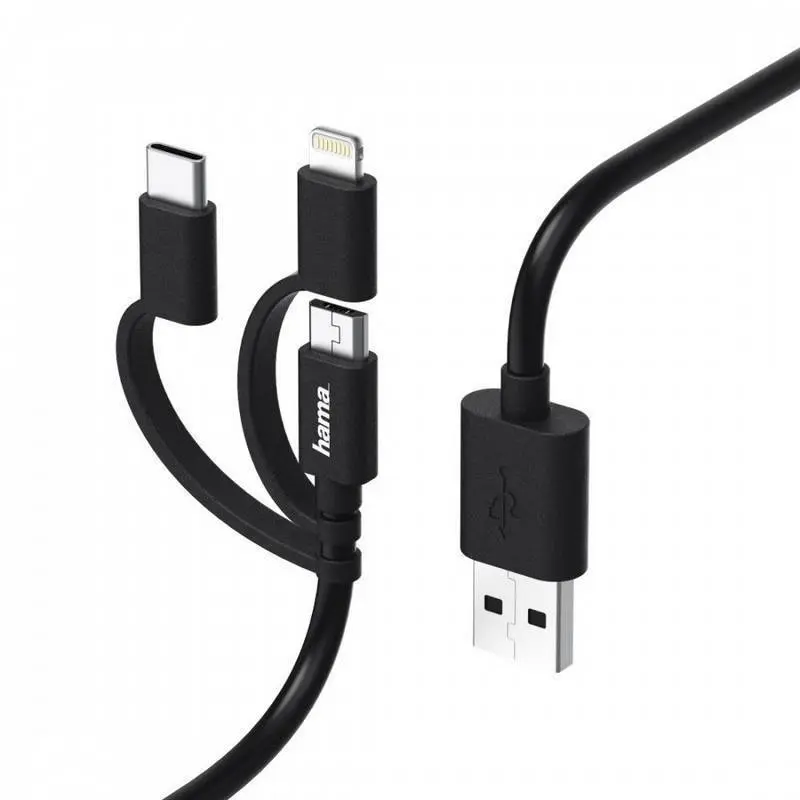 Кабел Hama 183347 3 in 1 USB to microUSB/TYPE-C/Lightning 1M