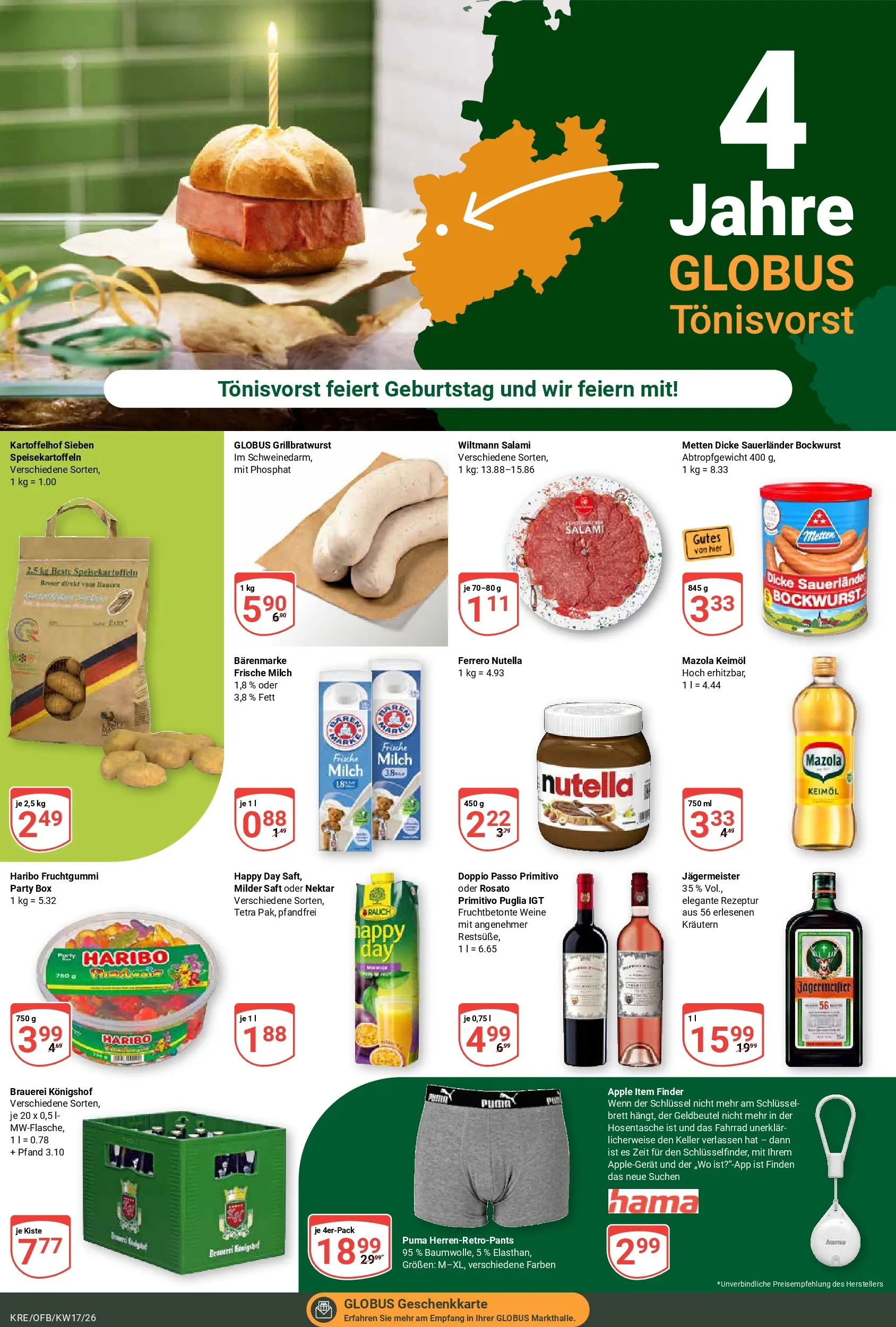 Globus Prospekt Krefeld	 (ab 20.04.2026) » Angebote online | Seite: 19 | Produkte: Bockwurst, Doppio passo primitivo, Doppio Passo, Saft