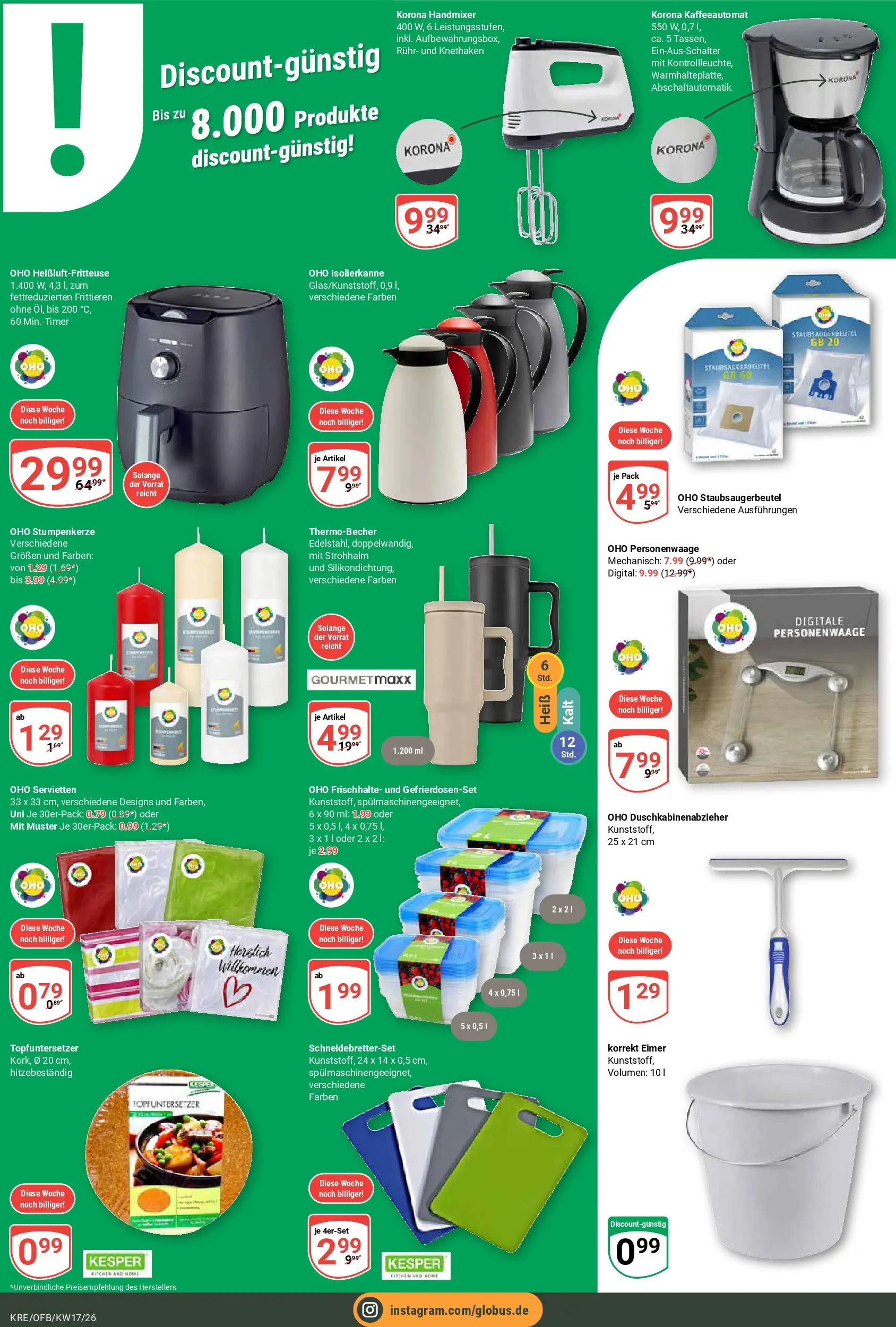 Globus Prospekt Krefeld	 (ab 20.04.2026) » Angebote online | Seite: 23 | Produkte: Personenwaage, Handmixer, Heißluftfritteuse