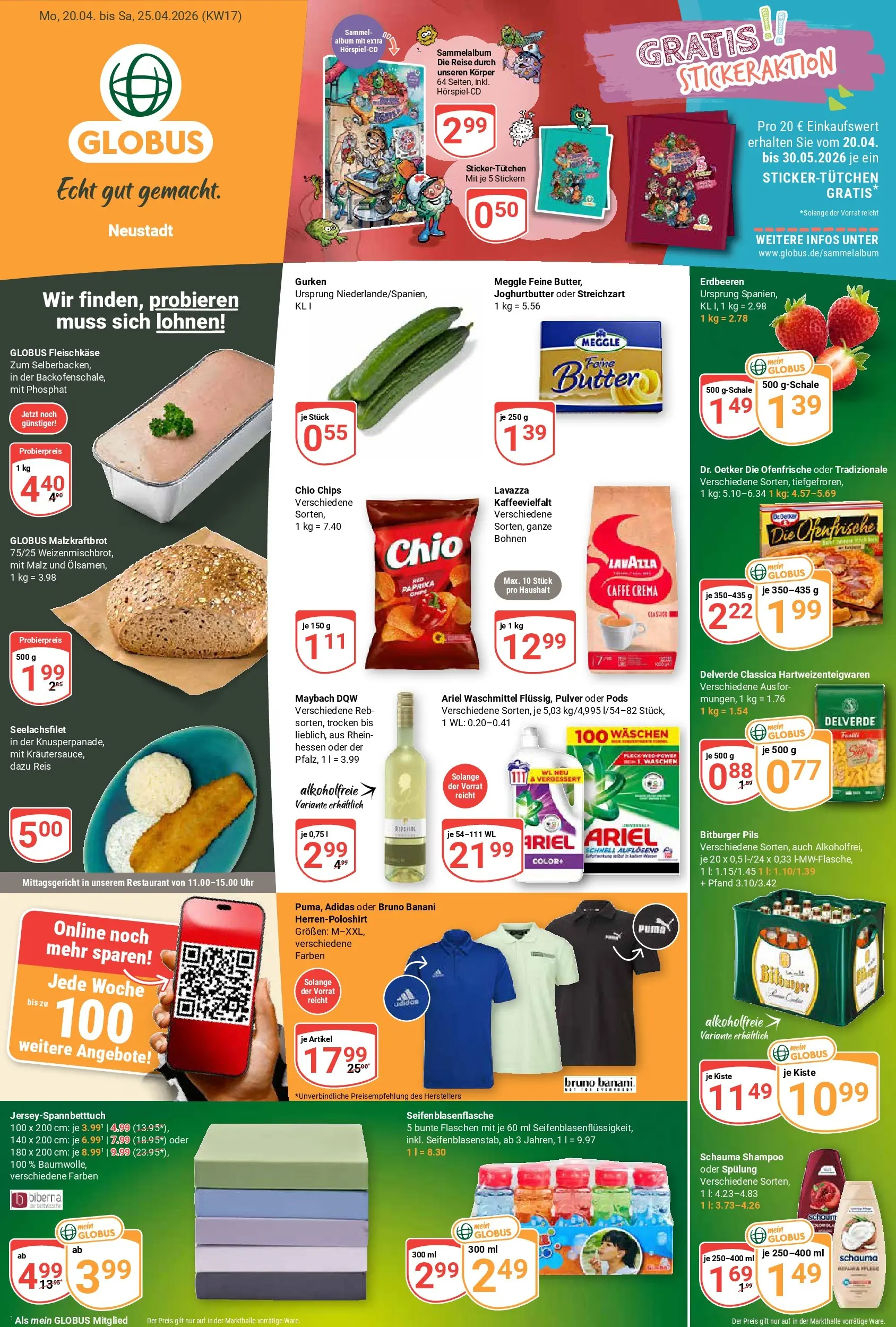 Globus Prospekt Neustadt	 (ab 20.04.2026) » Angebote online | Seite: 1 | Produkte: Ofenfrische, Waschmittel, Chips, Gurken