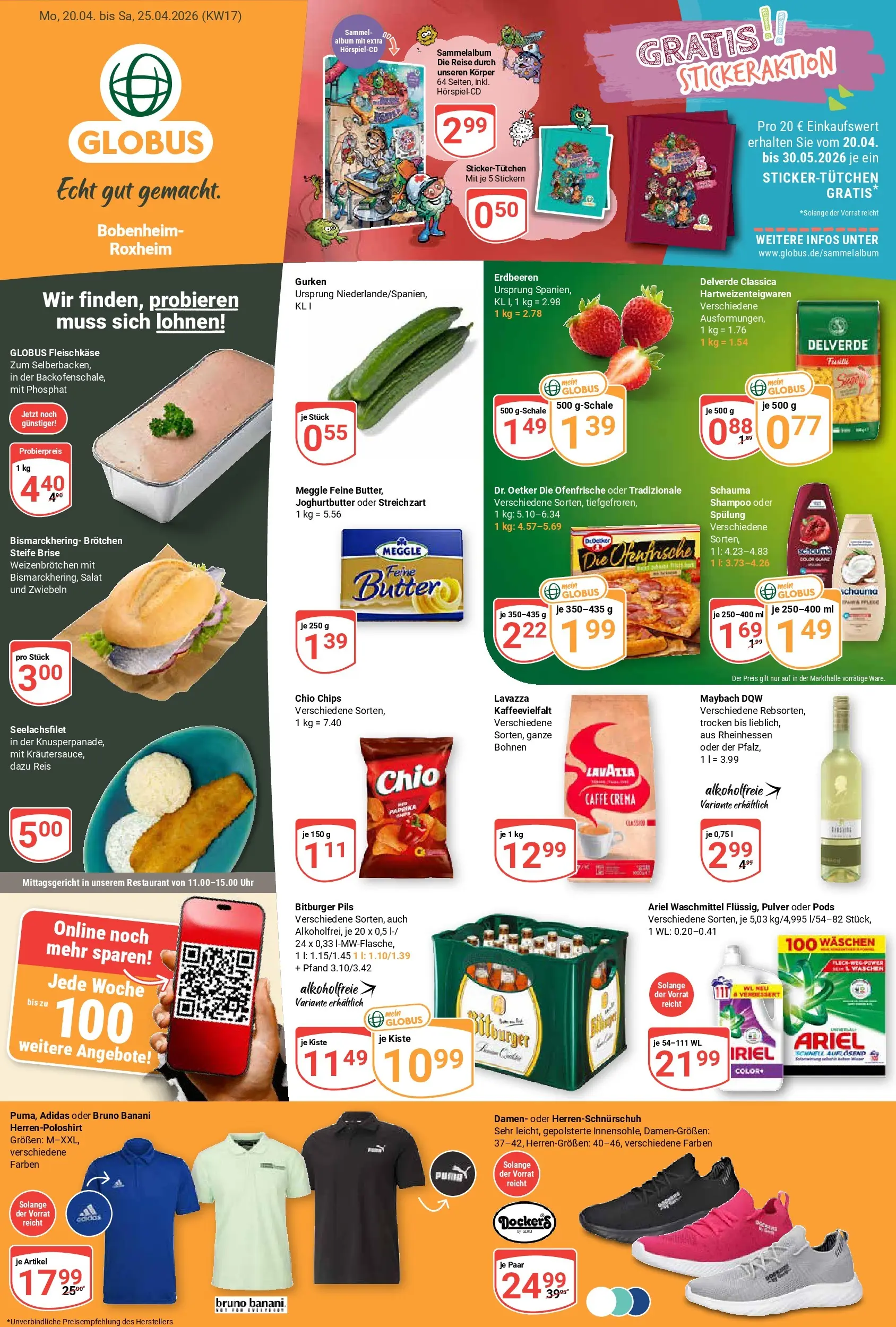 Globus Prospekt Bobenheim-Roxheim	 (ab 20.04.2026) » Angebote online | Seite: 1 | Produkte: Bitburger, Shampoo, Gurken, Uhr