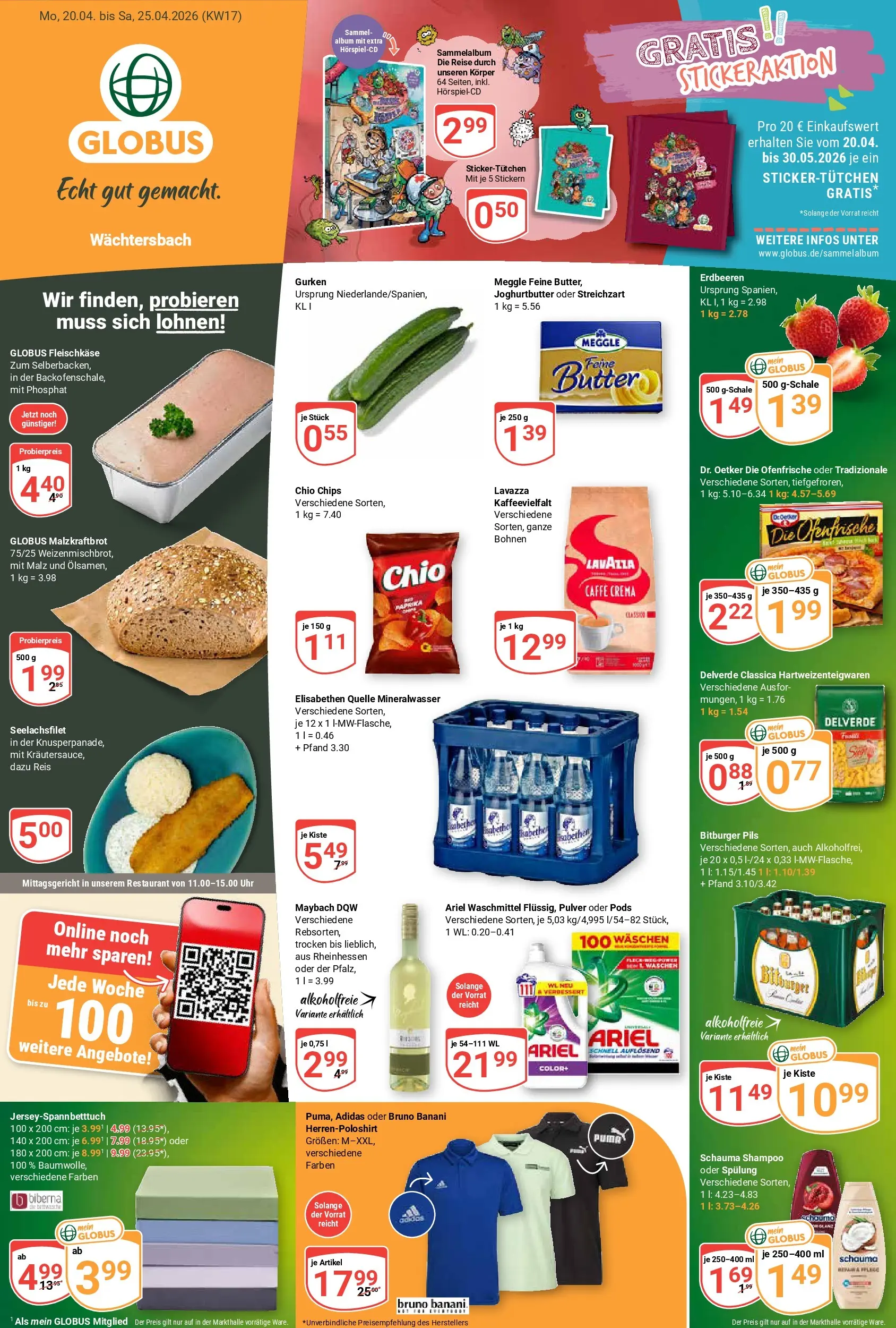 Globus Prospekt Wächtersbach	 (ab 20.04.2026) » Angebote online | Seite: 1 | Produkte: Hahnchen, Ritter sport, Bananen, Arla buko