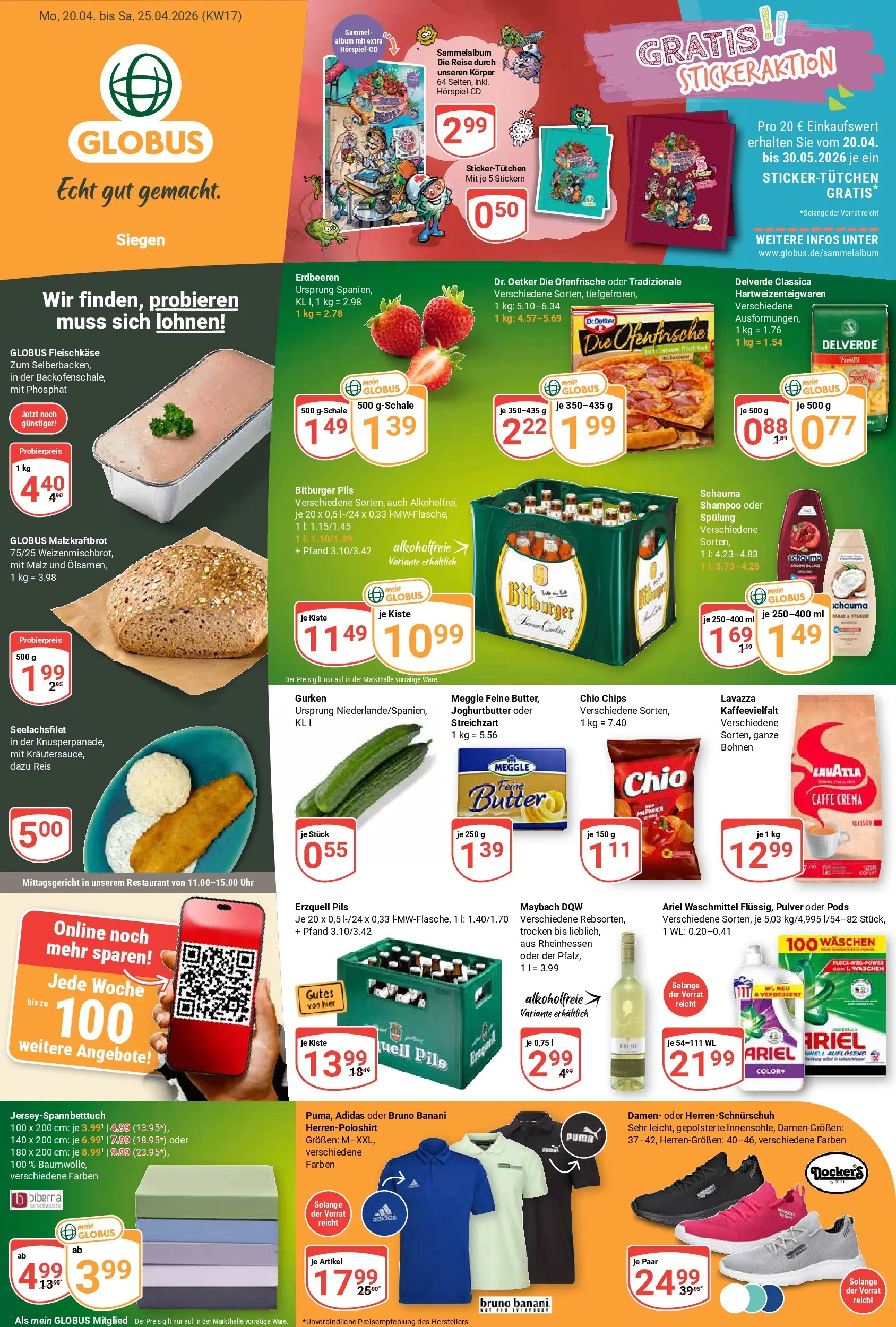 Globus Prospekt Siegen	 (ab 20.04.2026) » Angebote online | Seite: 1 | Produkte: Butter, Spülung, Reis, Uhr