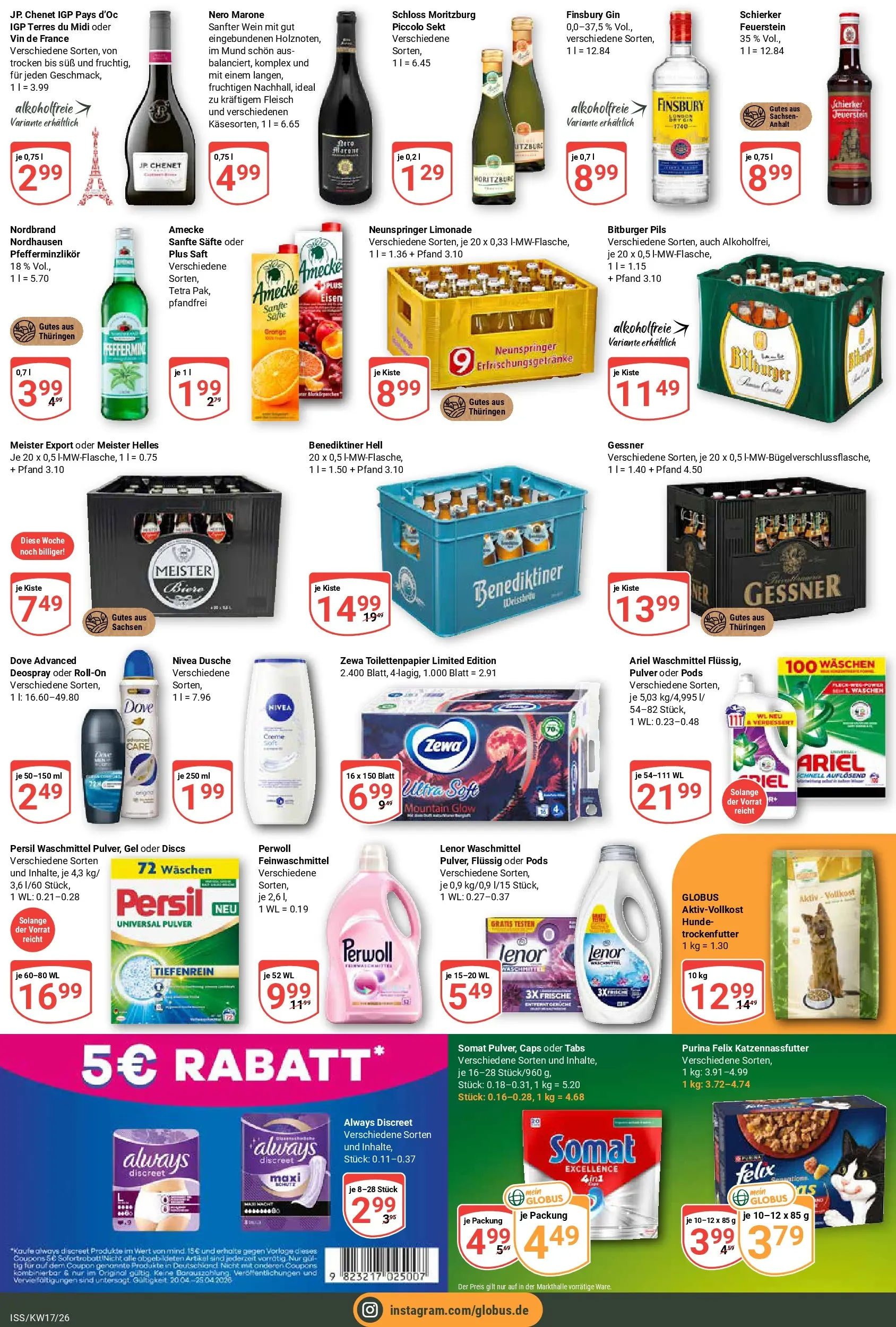 Globus Prospekt Isserstedt	 (ab 20.04.2026) » Angebote online | Seite: 5 | Produkte: Perwoll, Benediktiner hell, Waschmittel, Persil