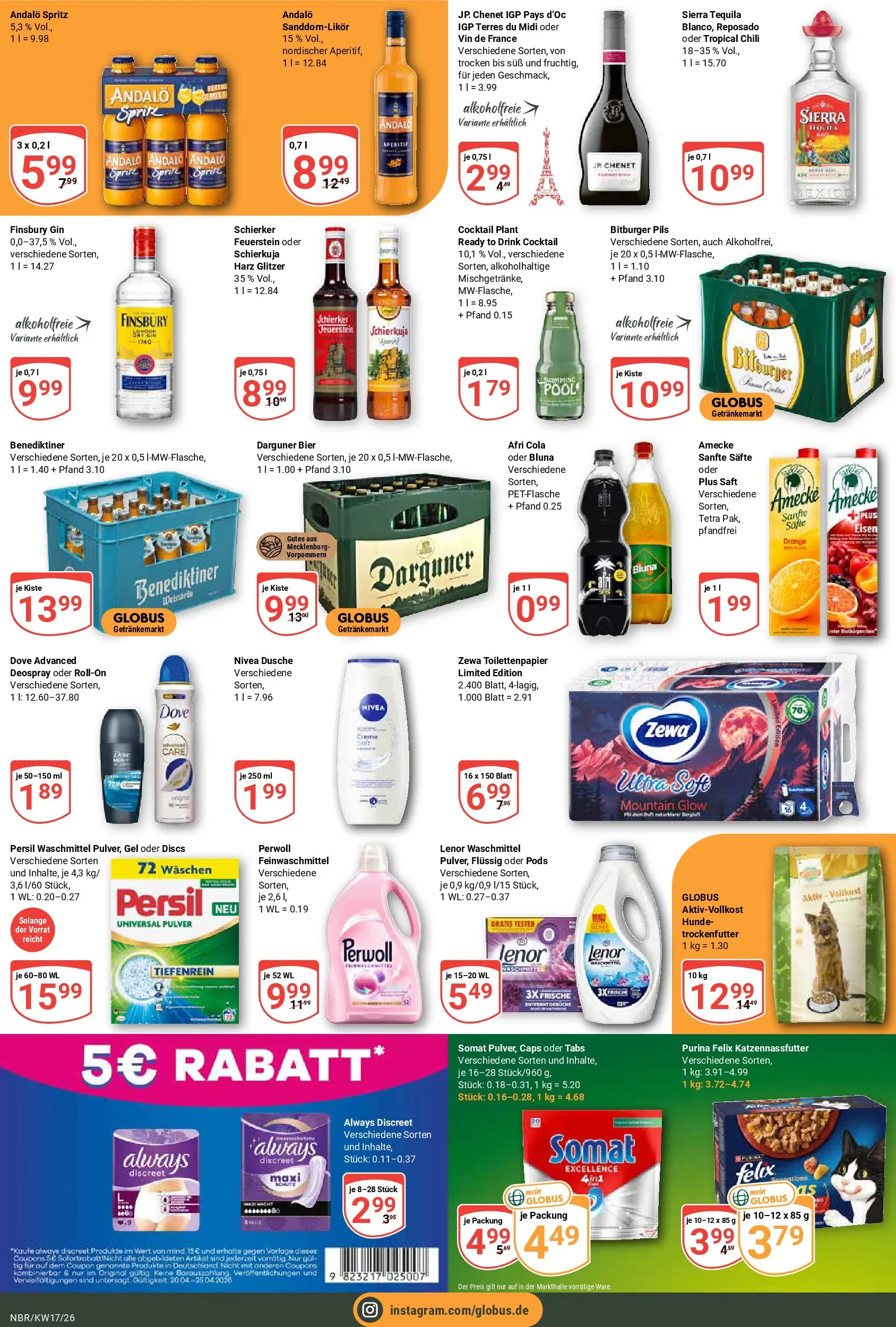 Globus Prospekt Neubrandenburg	 (ab 20.04.2026) » Angebote online | Seite: 5 | Produkte: Bitburger, Creme, Tequila, Deospray